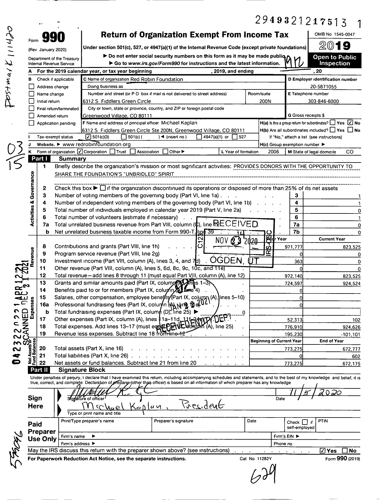 Image of first page of 2019 Form 990 for Red Robin Foundation