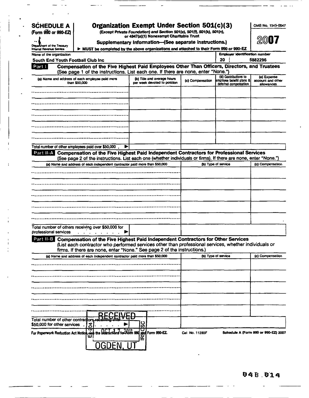 Image of first page of 2007 Form 990ER for New Bedford Pop Warner Whalers