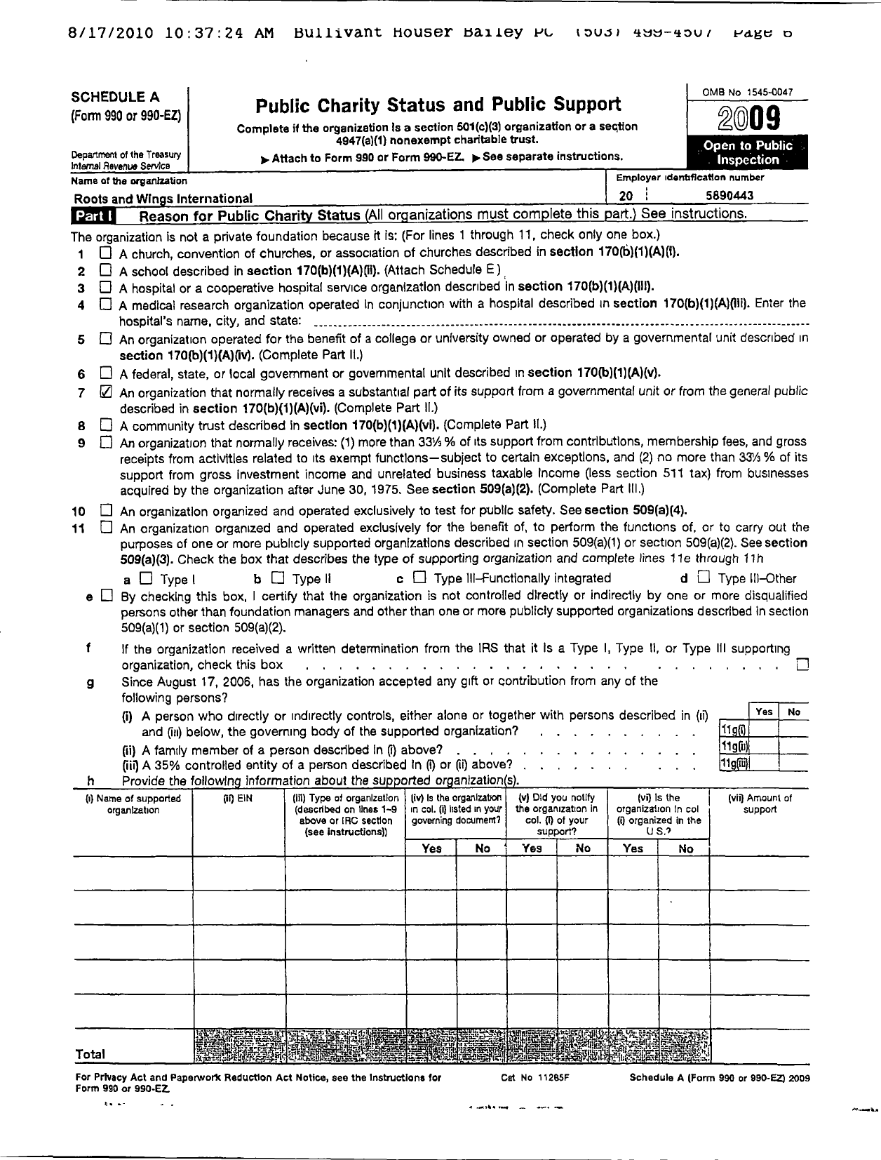 Image of first page of 2009 Form 990ER for Roots and Wings International