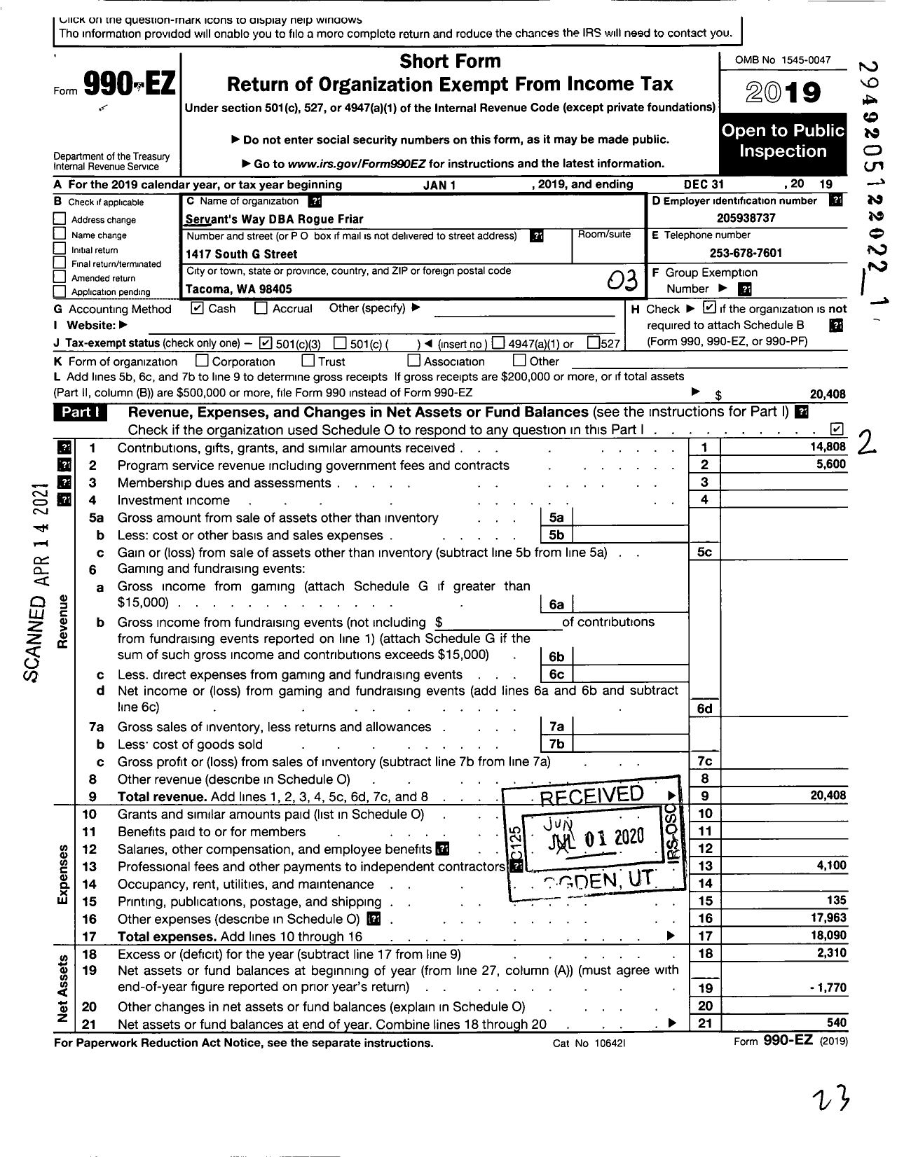 Image of first page of 2019 Form 990EZ for Resilient Community Partners