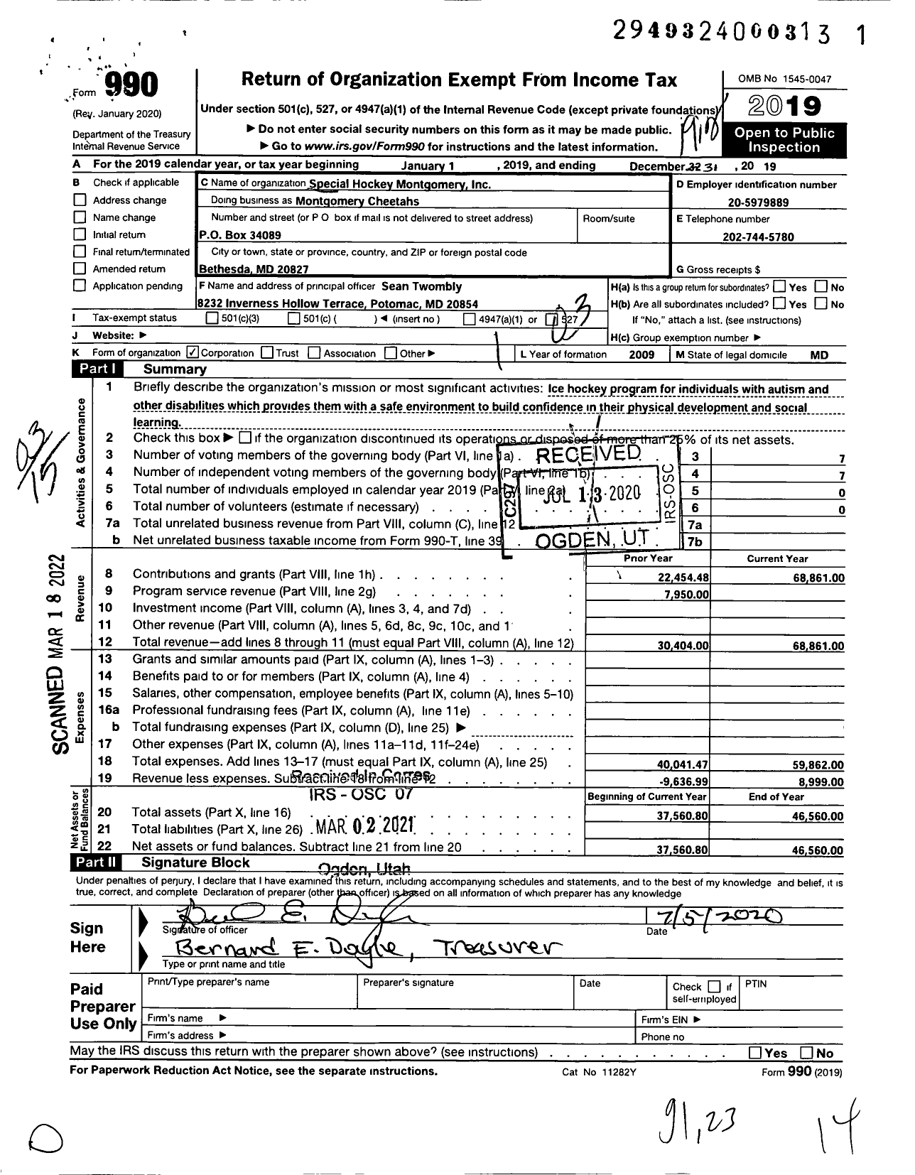 Image of first page of 2019 Form 990 for Special Hockey Montgomery