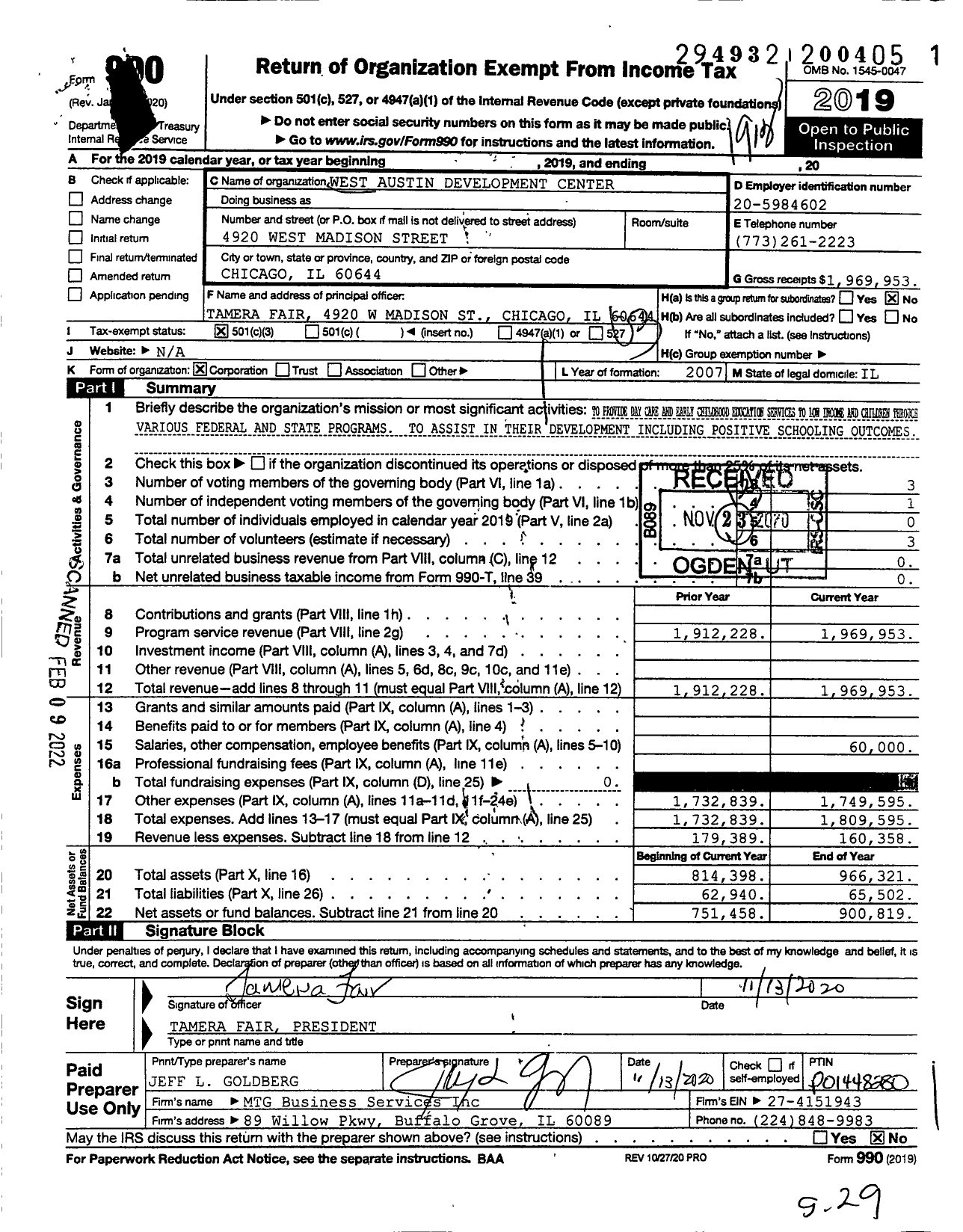 Image of first page of 2019 Form 990 for West Austin Development Center