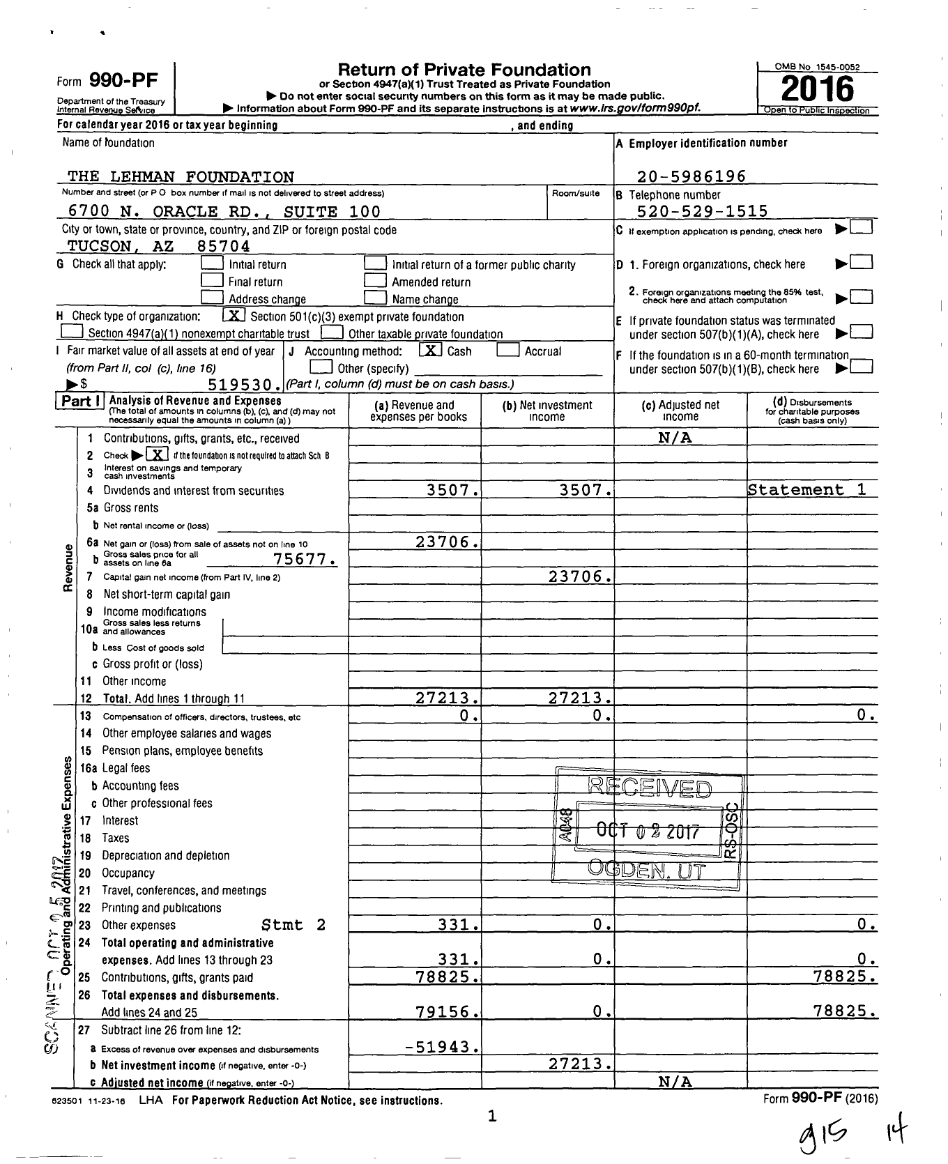 Image of first page of 2016 Form 990PF for The Lehman Foundation