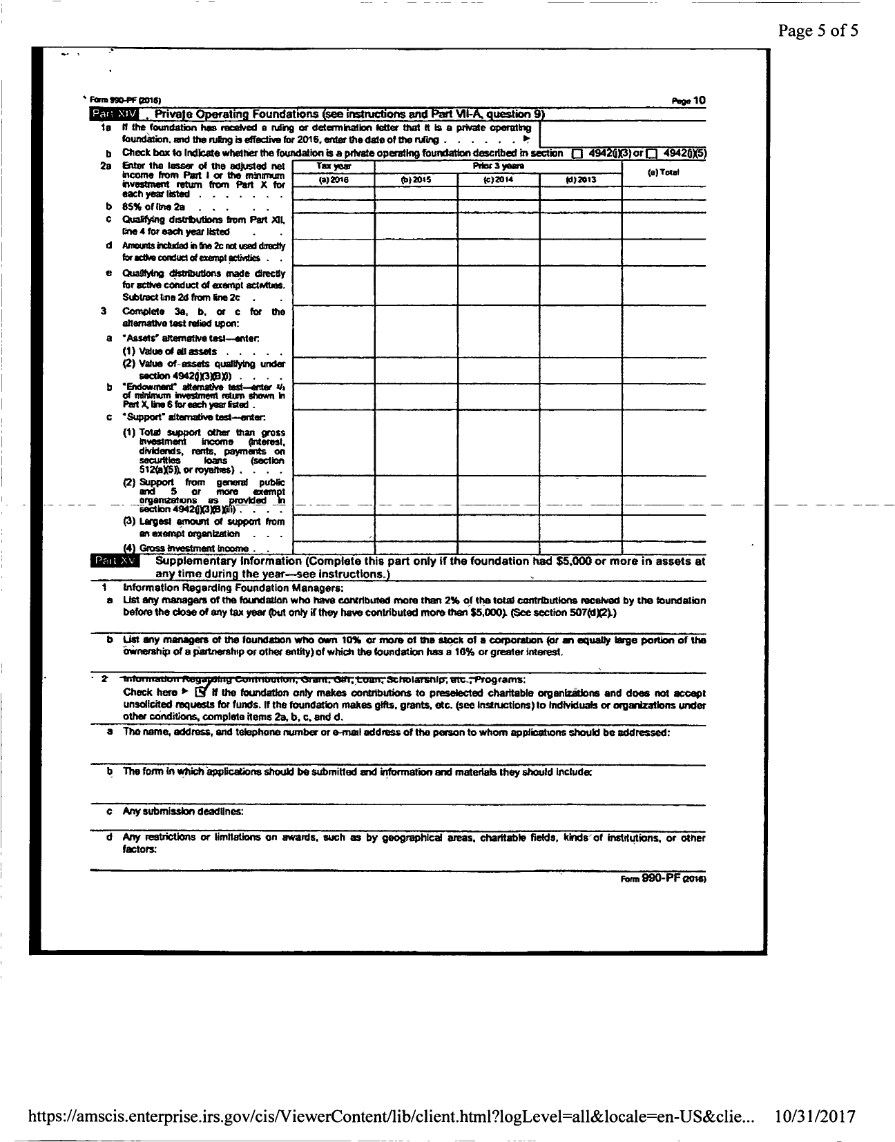 Image of first page of 2016 Form 990PR for The Yelundur Foundation