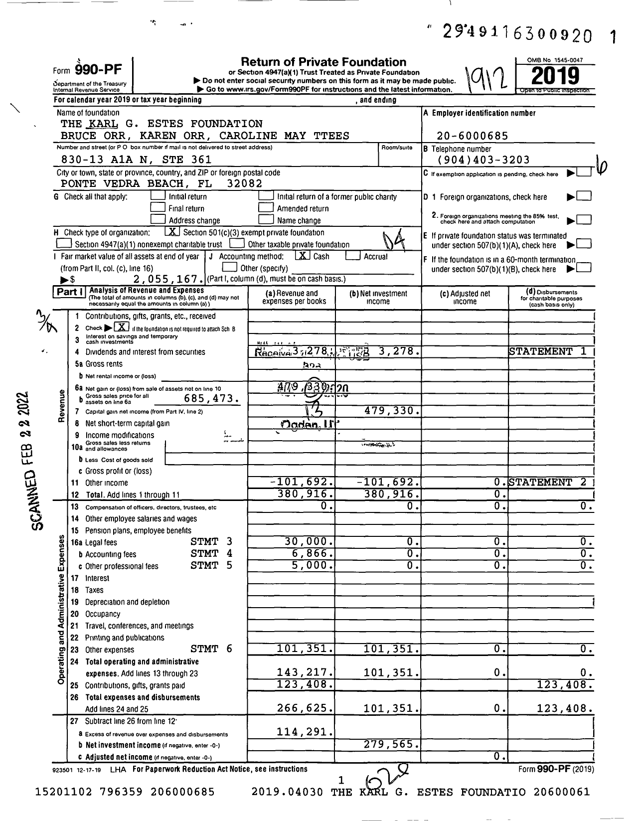 Image of first page of 2019 Form 990PF for The Karl G Estes Foundation Bruce Orr Karen Orr Caroline May Ttees