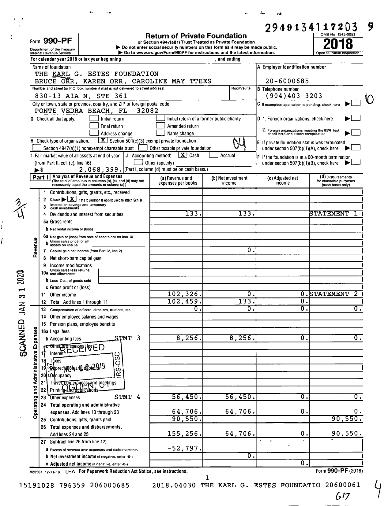 Image of first page of 2018 Form 990PF for The Karl G Estes Foundation Bruce Orr Karen Orr Caroline May Ttees