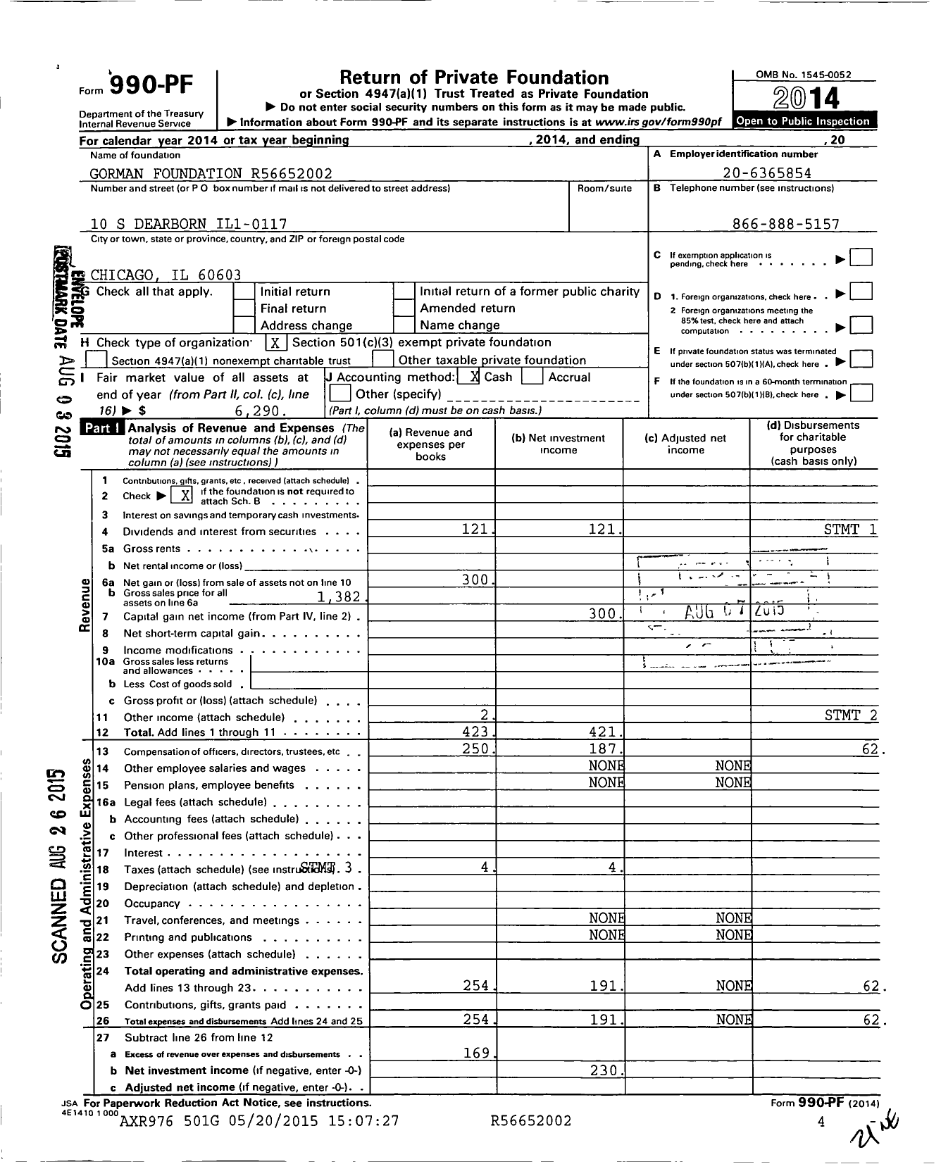 Image of first page of 2014 Form 990PF for Gorman Foundation XXXXX 2002