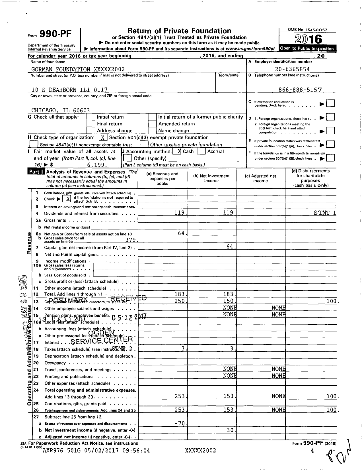 Image of first page of 2016 Form 990PF for Gorman Foundation XXXXX 2002