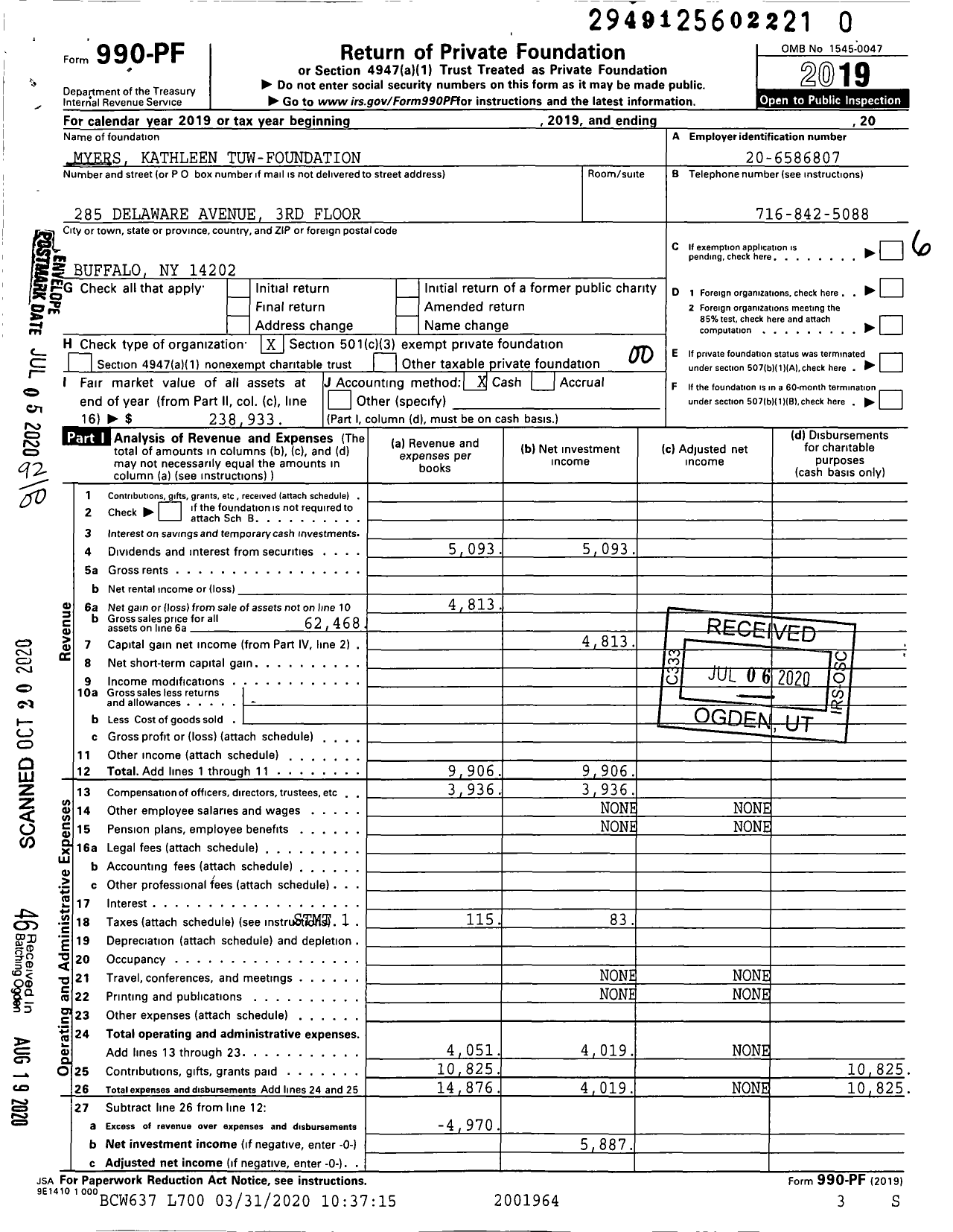 Image of first page of 2019 Form 990PR for Myers Kathleen Tuw-Foundation