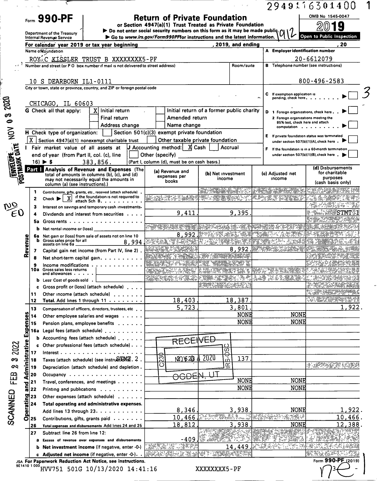 Image of first page of 2019 Form 990PF for Roy C Kissler Trust B XXXXX5005