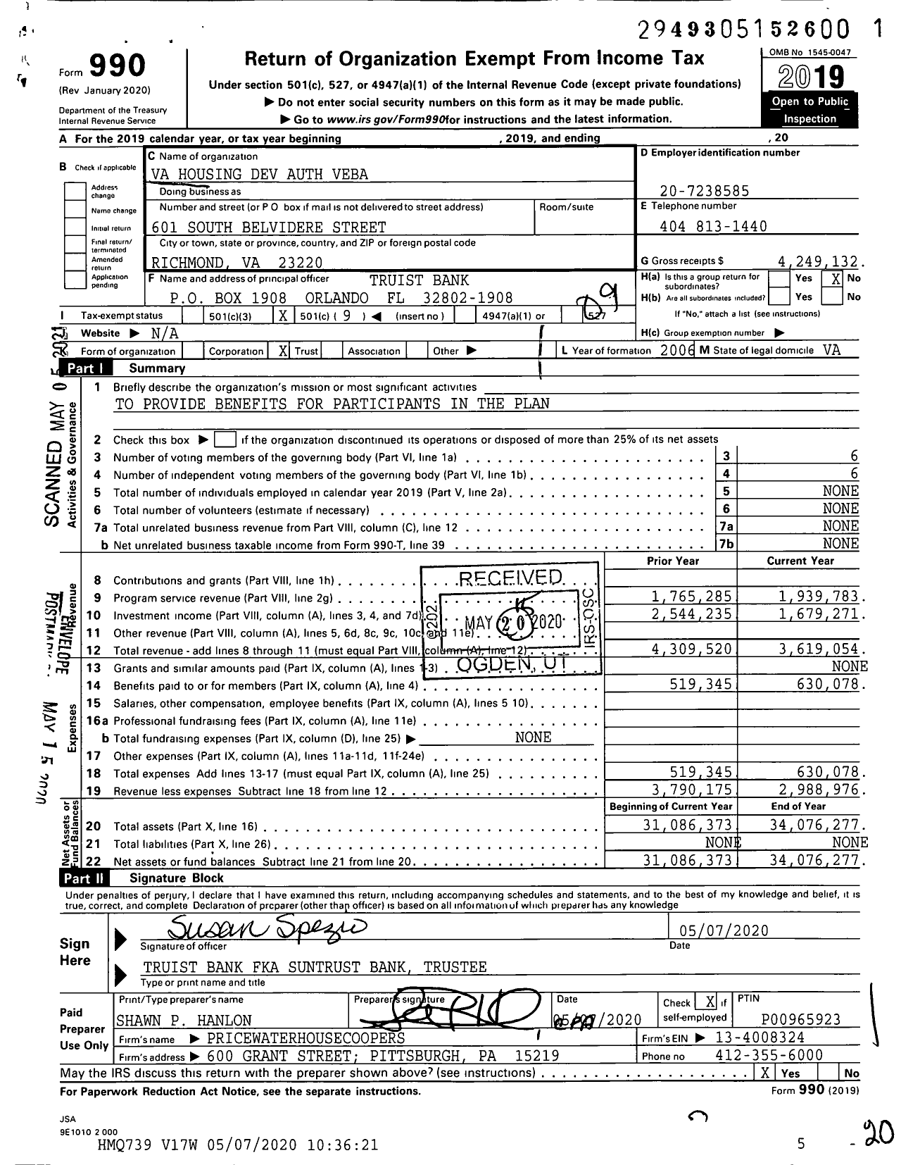 Image of first page of 2019 Form 990O for Va Housing Dev Auth NQ TT