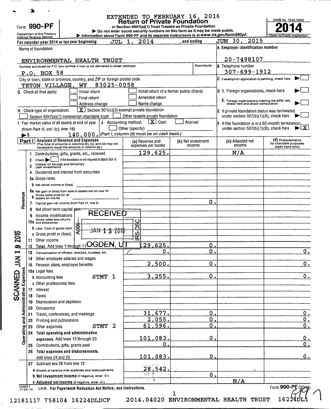 Image of first page of 2014 Form 990PF for Environmental Health Trust