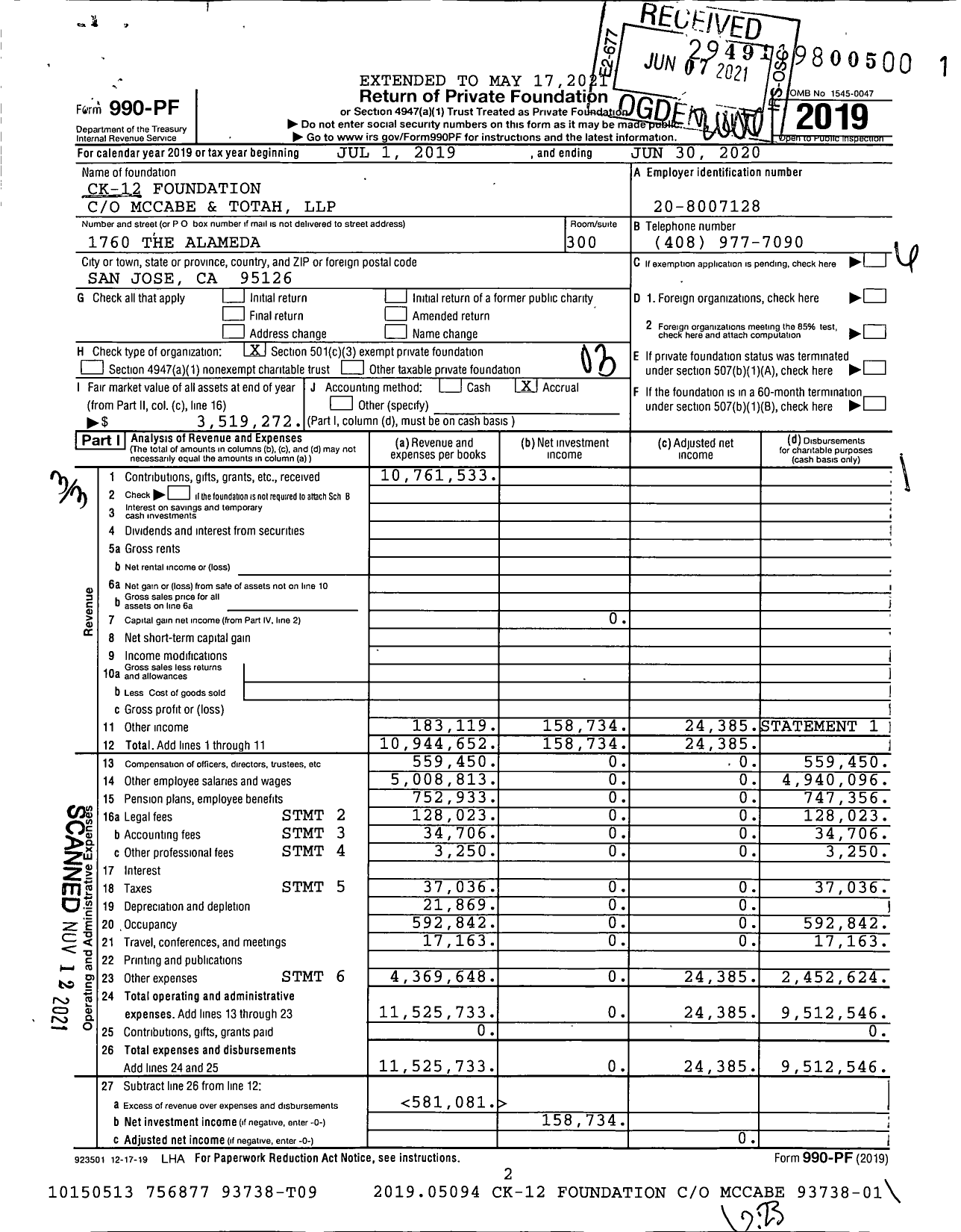 Image of first page of 2019 Form 990PF for CK-12 Foundation