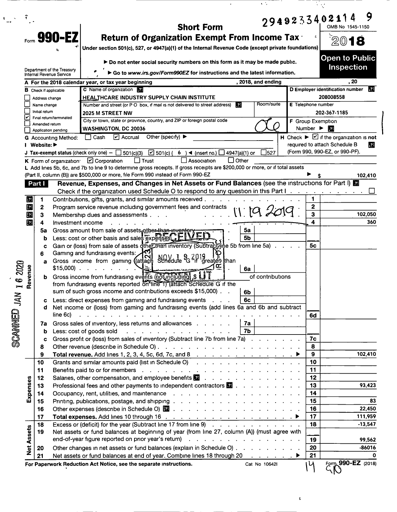 Image of first page of 2018 Form 990EO for Healthcare Industry Supply Chain Institute