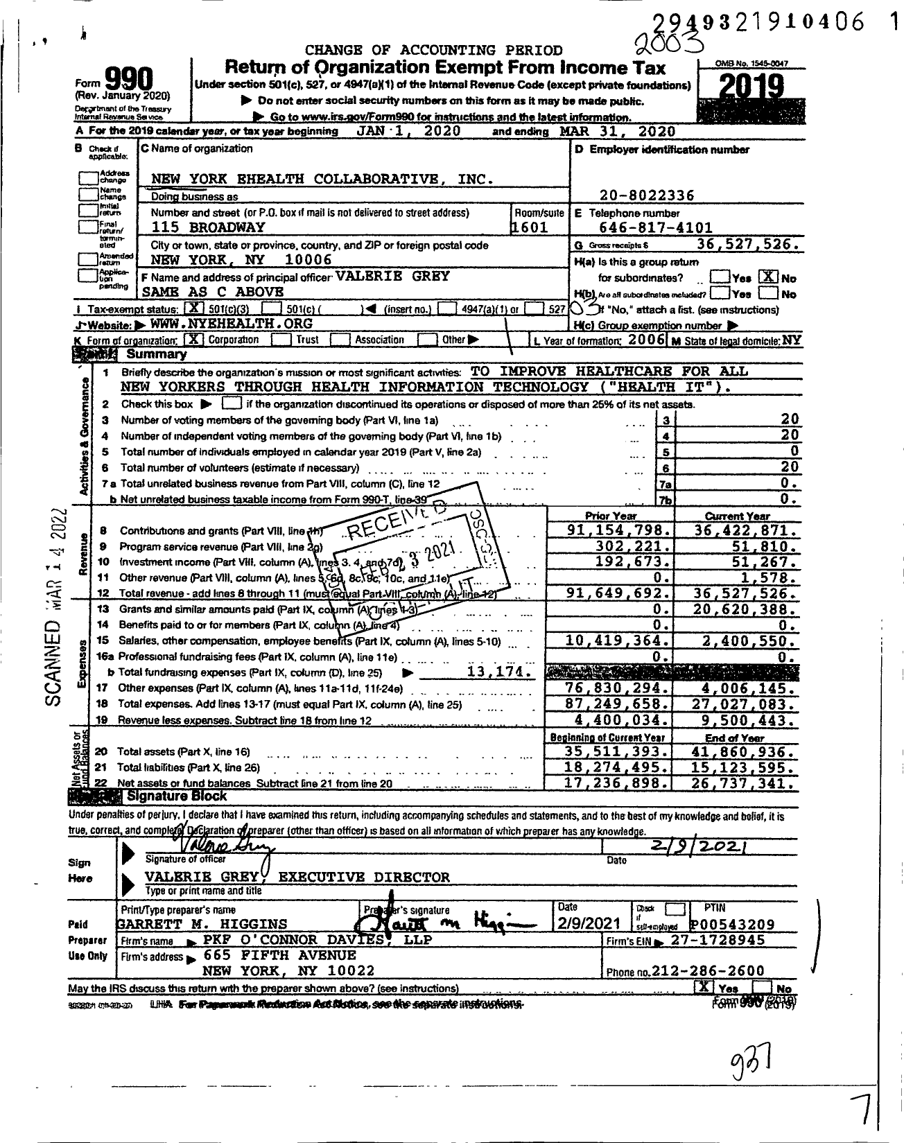 Image of first page of 2019 Form 990 for New York Ehealth Collaborative