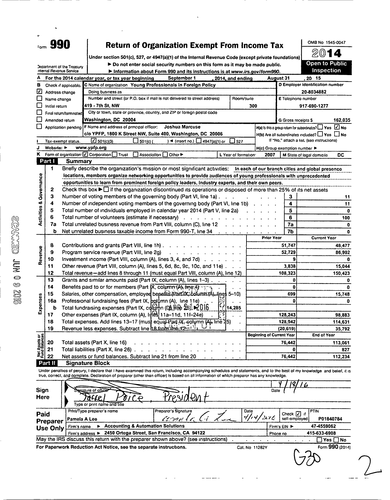 Image of first page of 2014 Form 990 for Globally