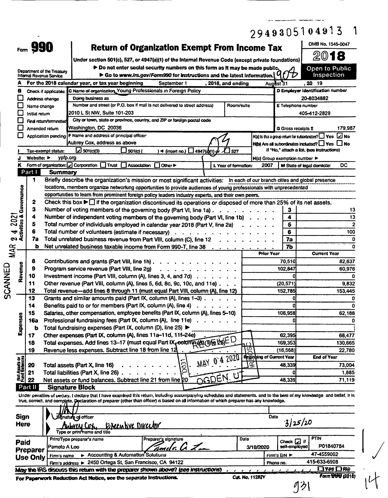 Image of first page of 2018 Form 990 for Globally