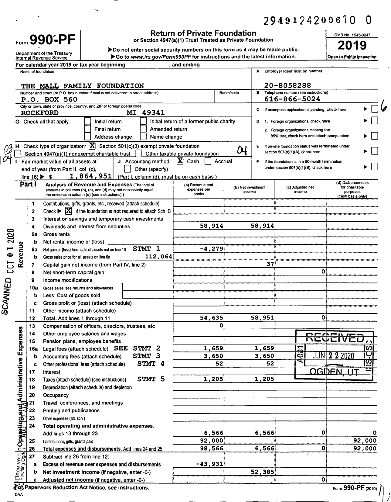 Image of first page of 2019 Form 990PR for The Mall Family Foundation