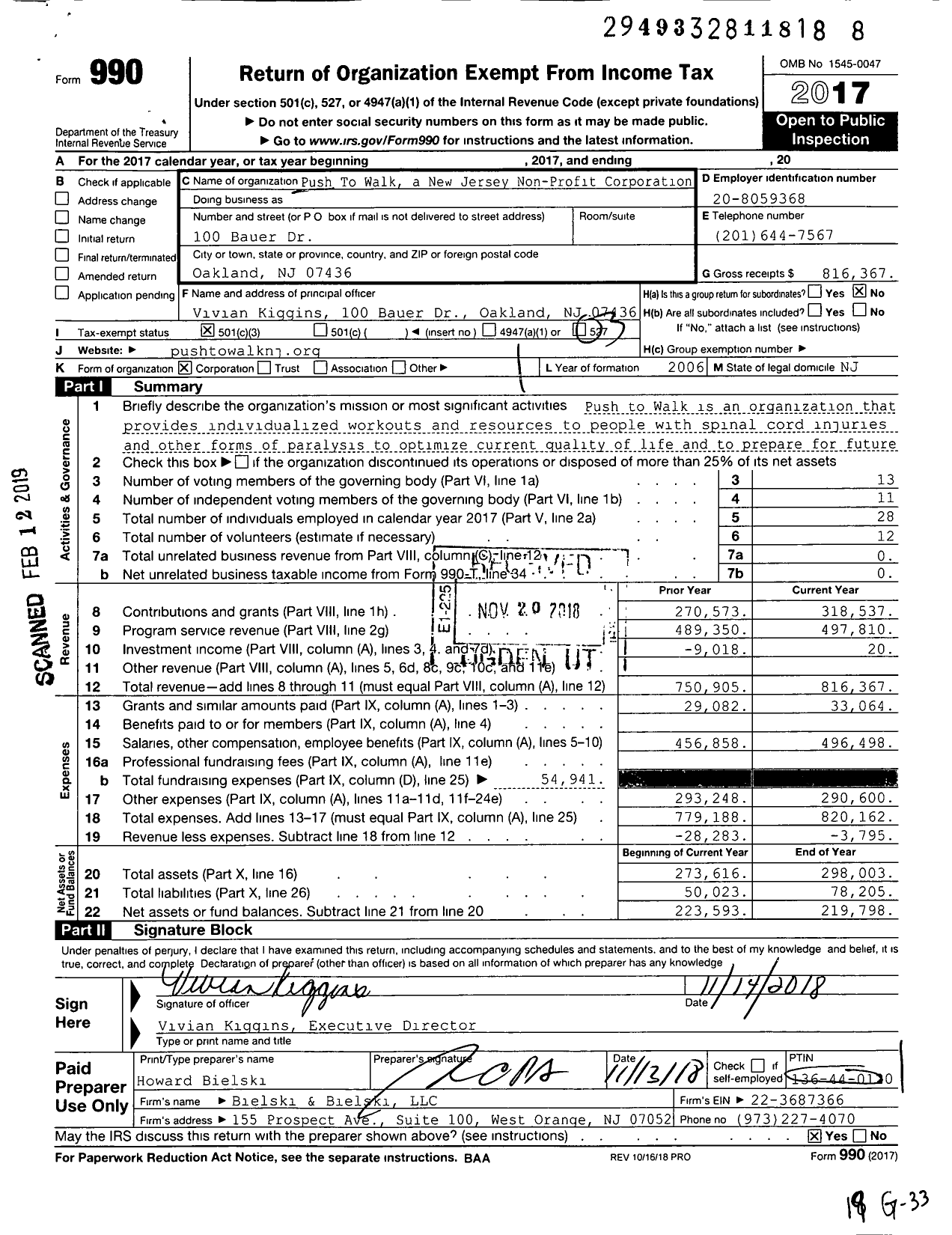 Image of first page of 2017 Form 990 for Push to Walk