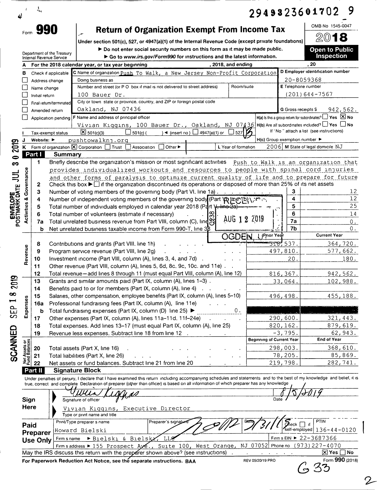Image of first page of 2018 Form 990 for Push to Walk