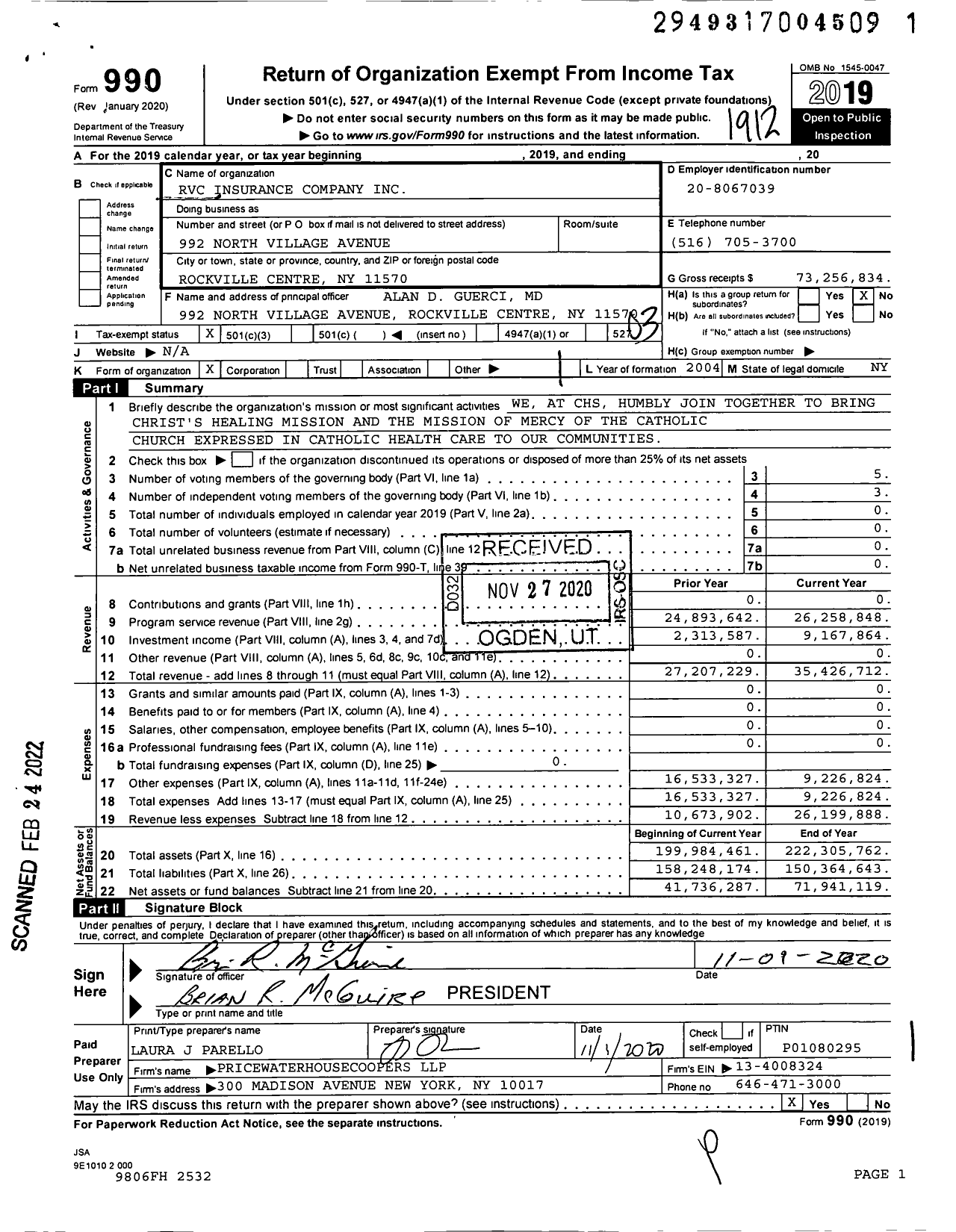 Image of first page of 2019 Form 990 for RVC Insurance Company