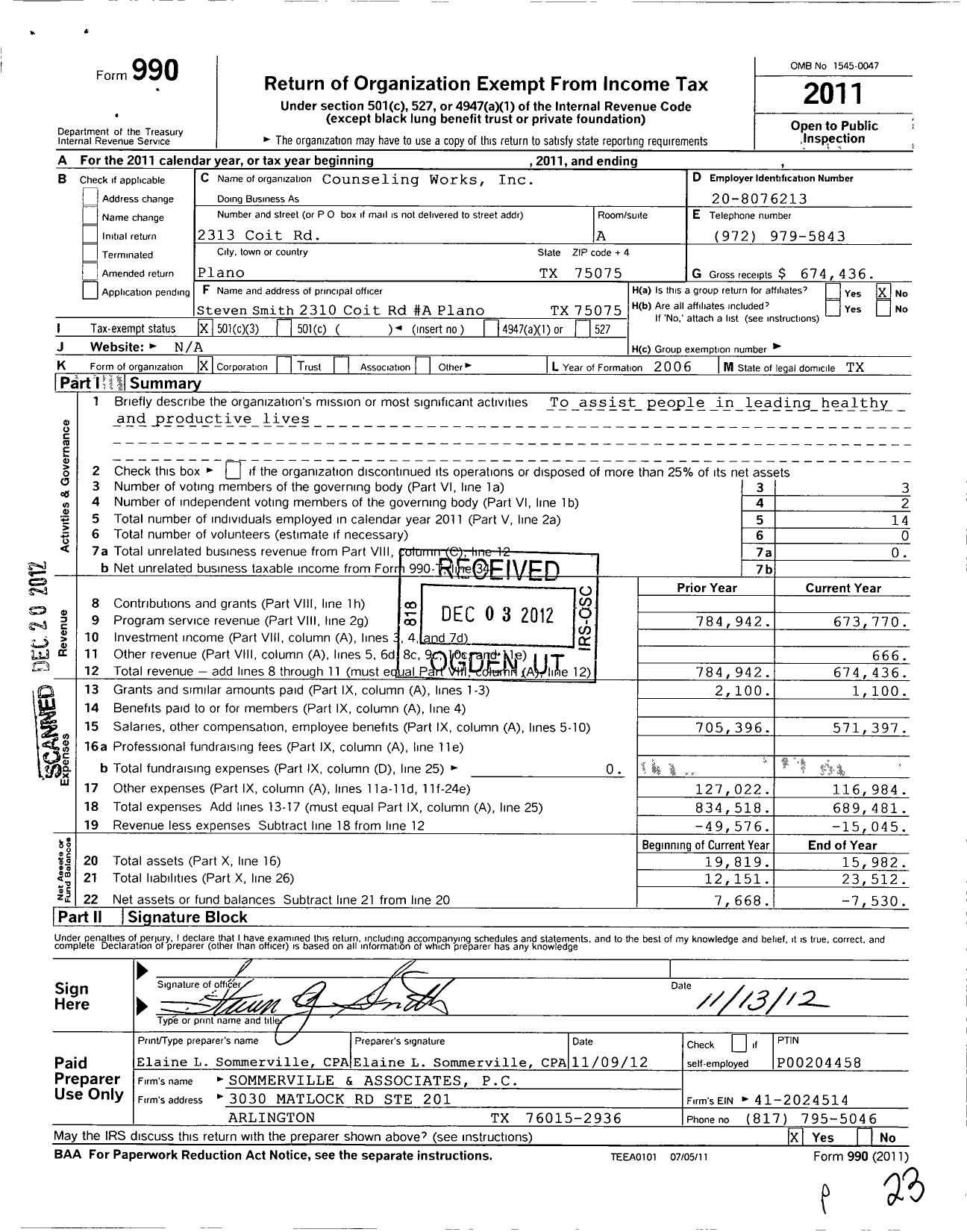 Image of first page of 2011 Form 990 for Counseling Works