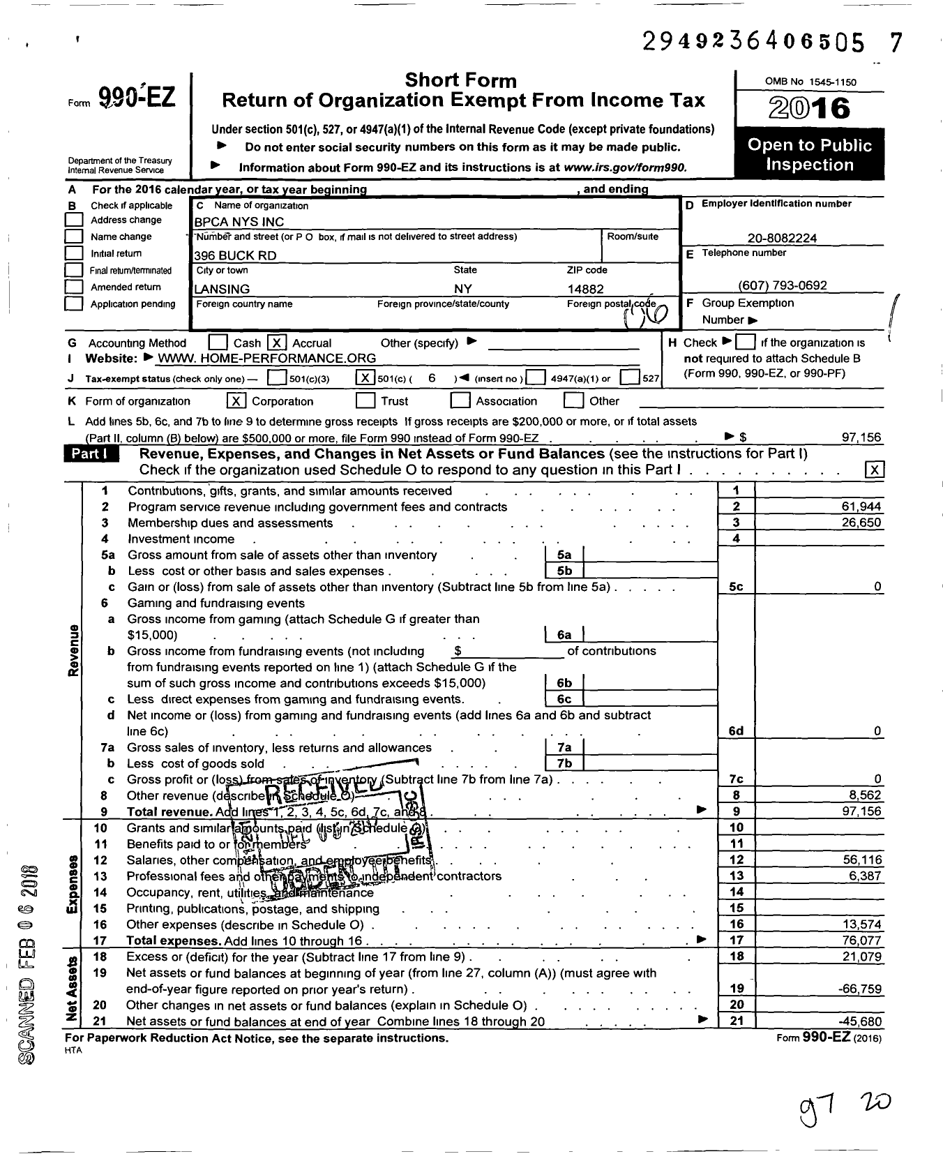 Image of first page of 2016 Form 990EO for Bpca Nys