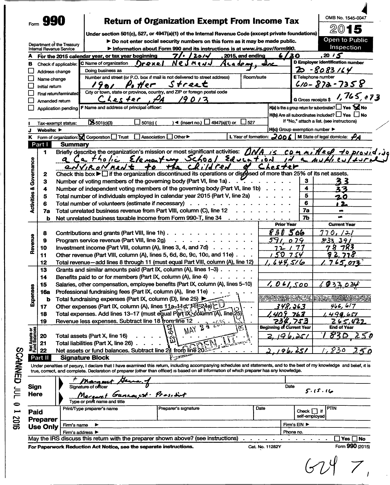 Image of first page of 2014 Form 990 for Drexel Neumann Academy