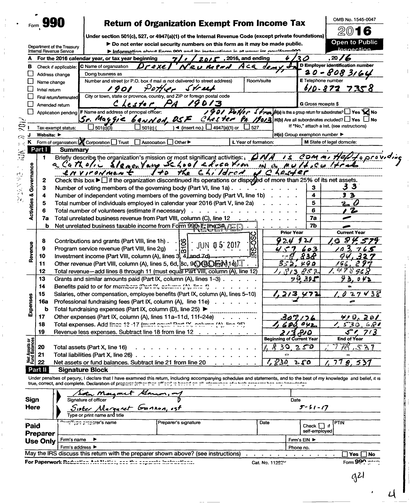 Image of first page of 2015 Form 990O for Drexel Neumann Academy