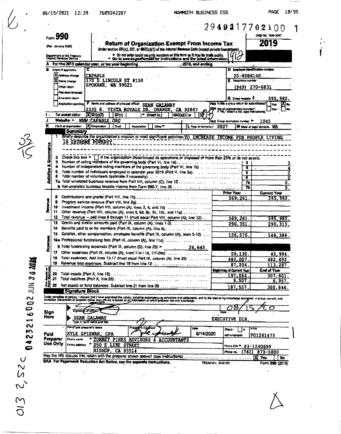 Image of first page of 2019 Form 990 for Capable