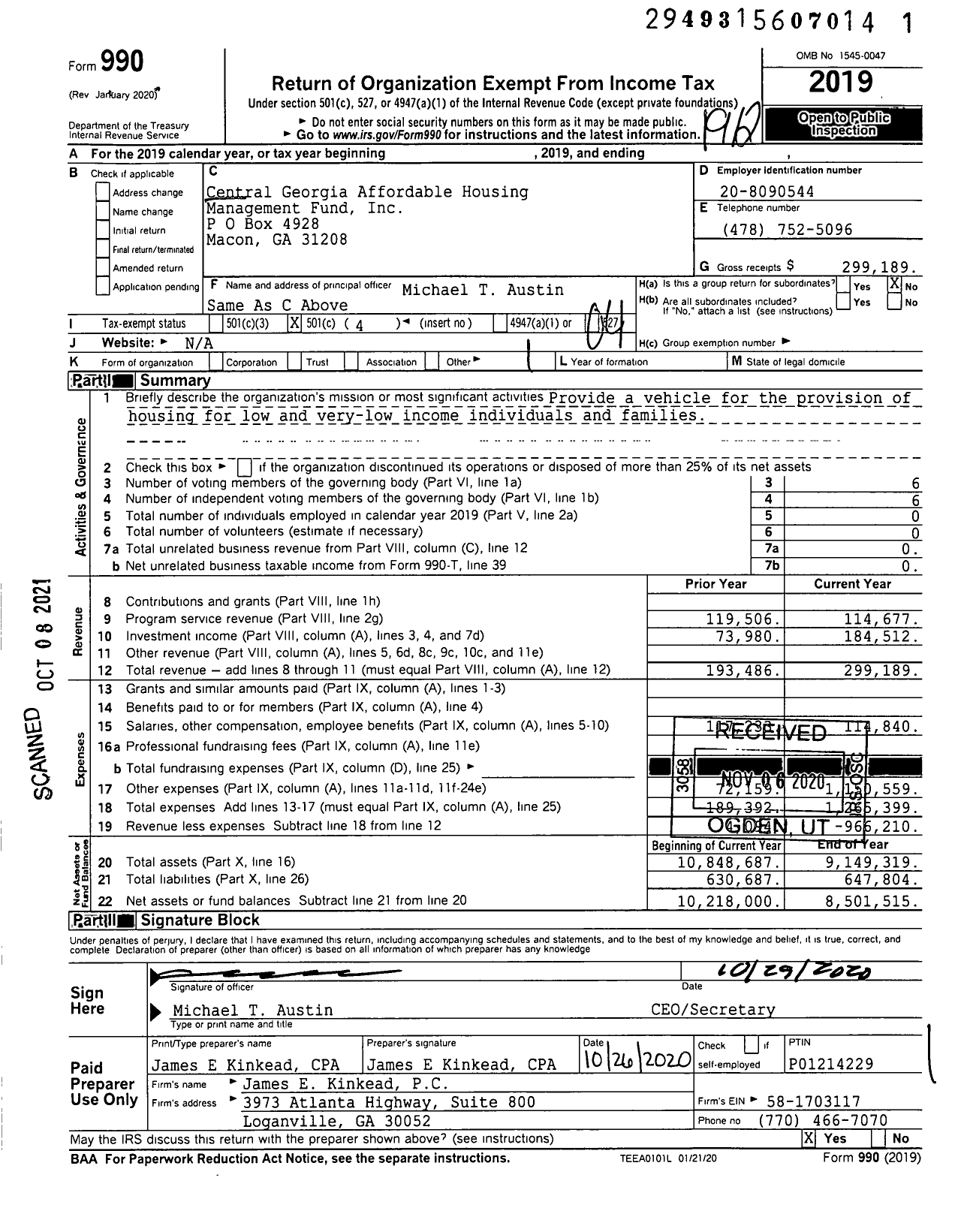 Image of first page of 2019 Form 990O for Central Georgia Affordable Housing Management Fund