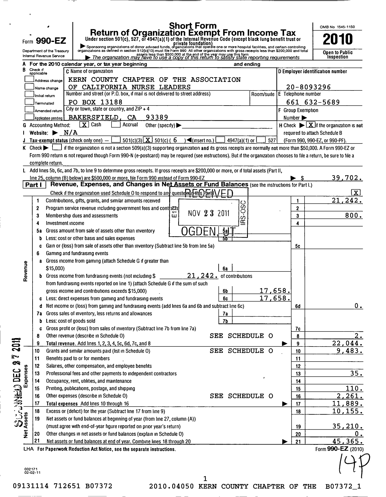 Image of first page of 2010 Form 990EO for Association of Kern County Nurse Leaders