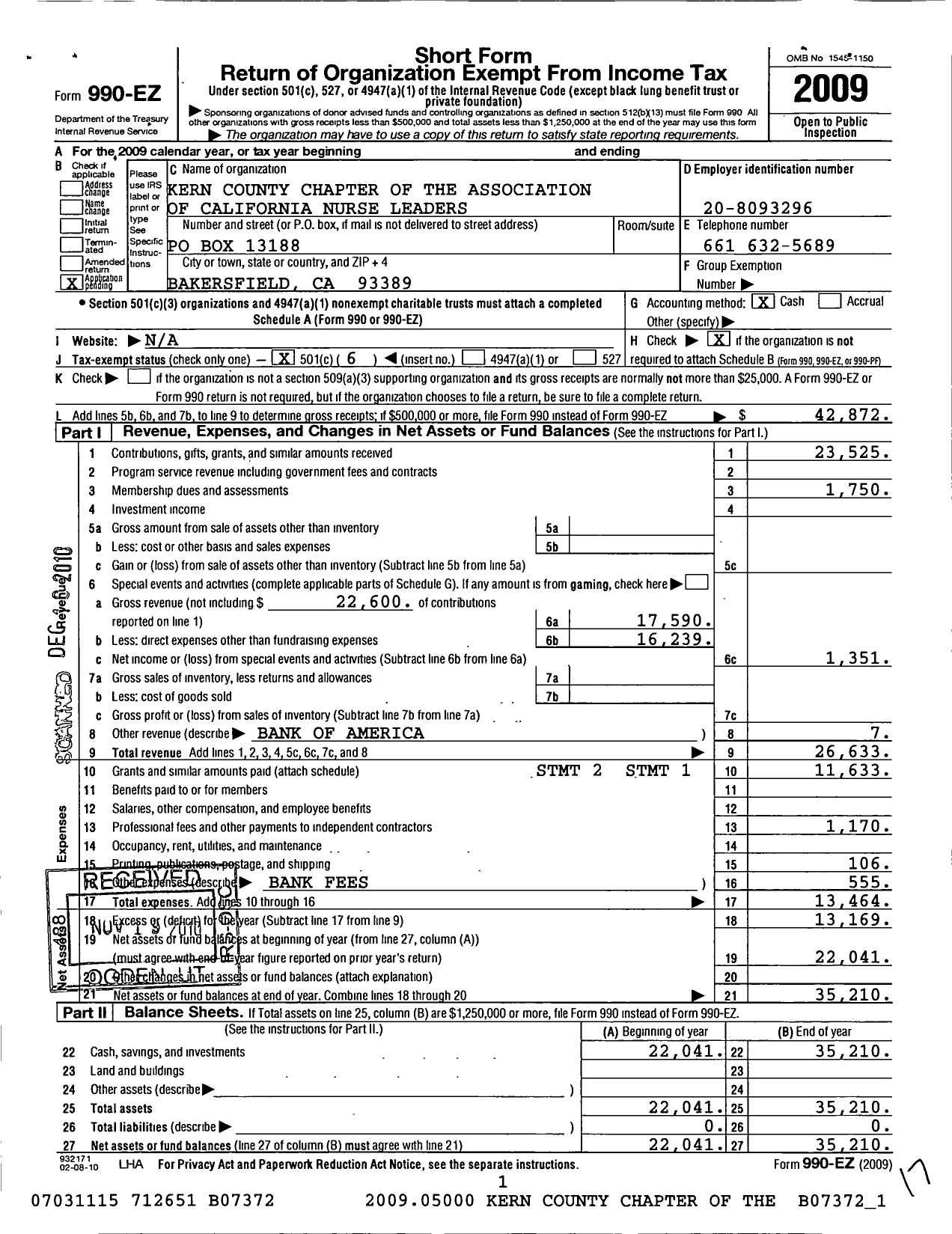 Image of first page of 2009 Form 990EO for Association of Kern County Nurse Leaders