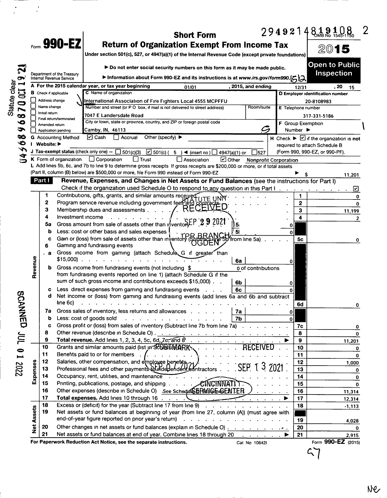 Image of first page of 2019 Form 990EO for International Association of Firefighters Local 4555 Mcpffu