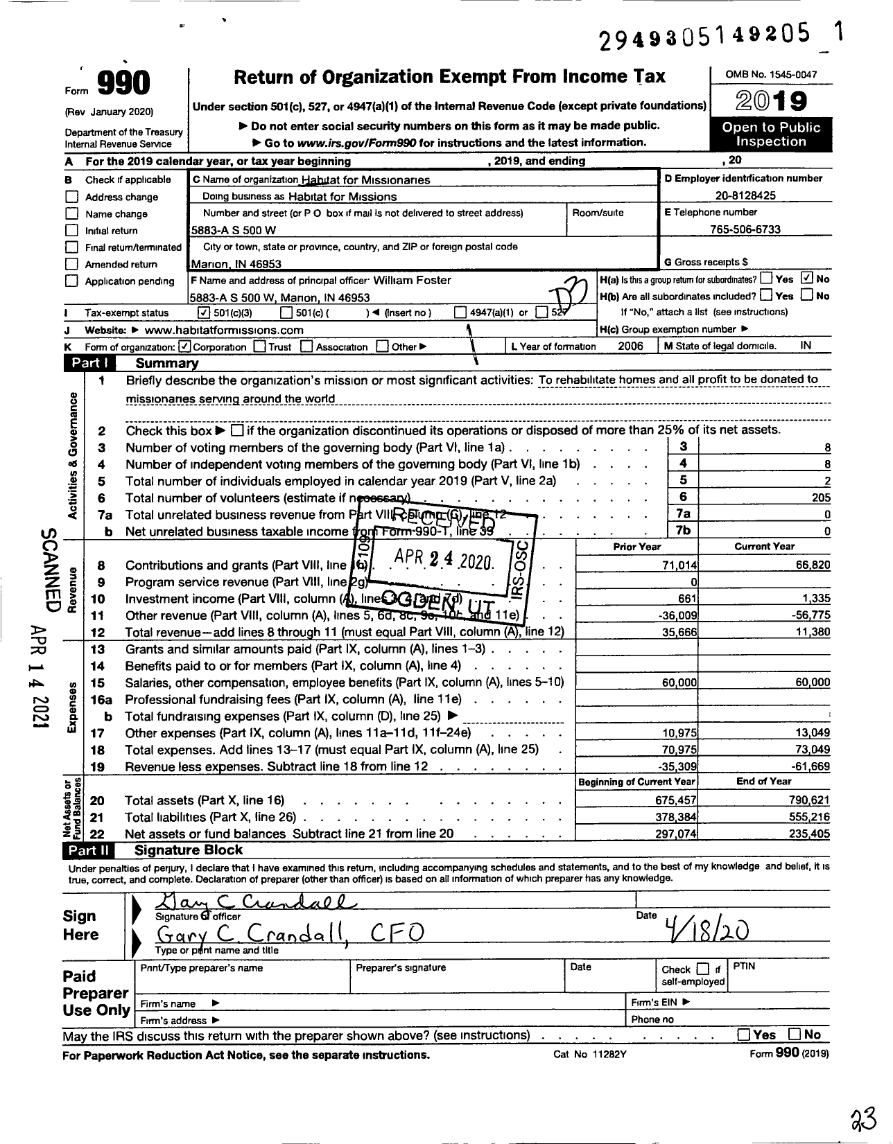 Image of first page of 2019 Form 990 for Habitat for Missions