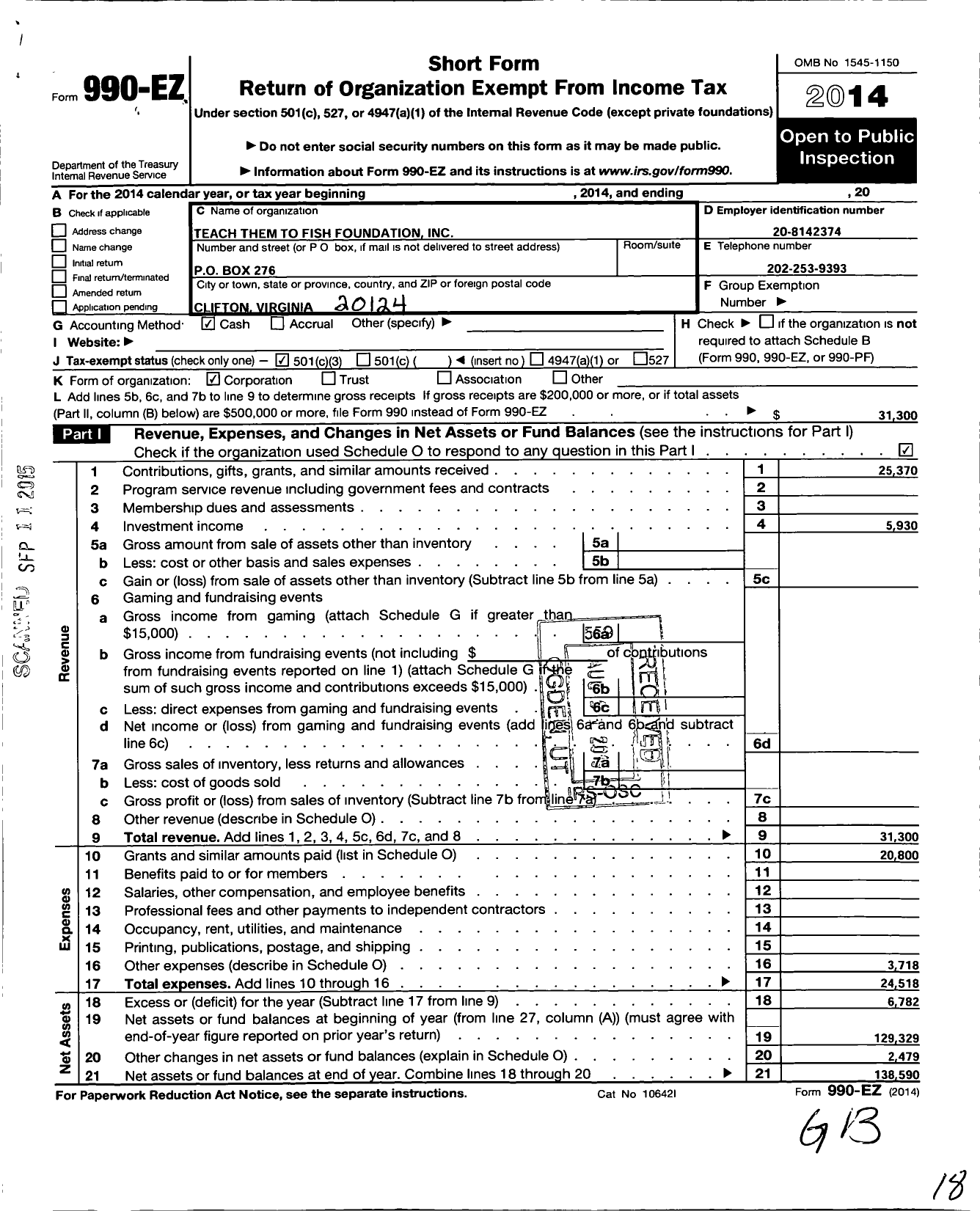 Image of first page of 2014 Form 990EZ for Teach Them To Fish Foundation