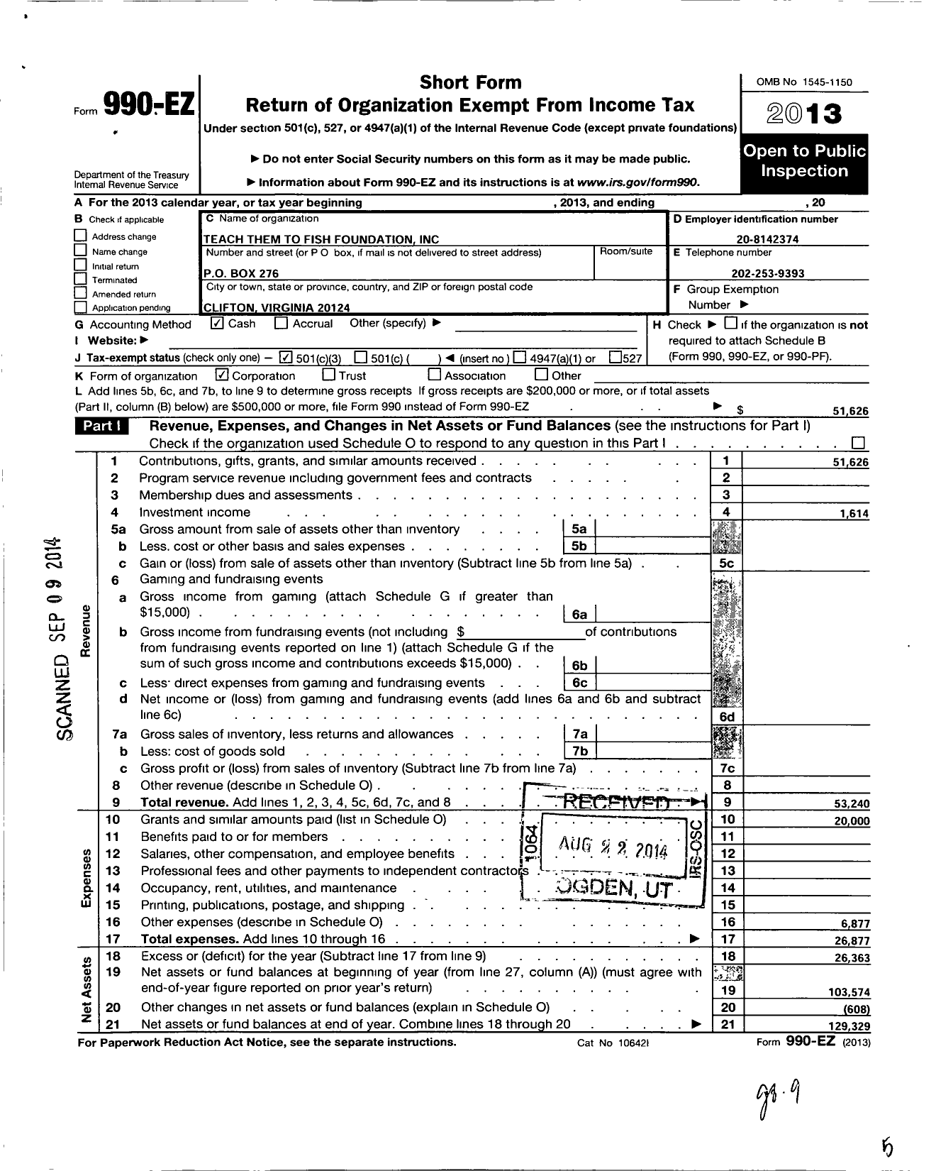 Image of first page of 2013 Form 990EZ for Teach Them To Fish Foundation