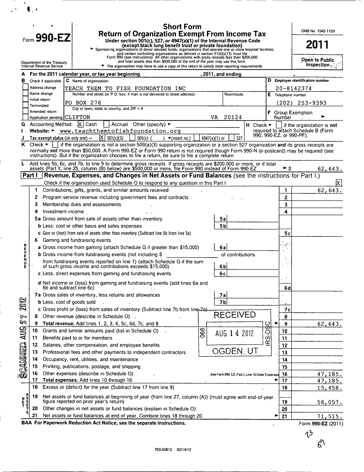 Image of first page of 2011 Form 990EZ for Teach Them To Fish Foundation