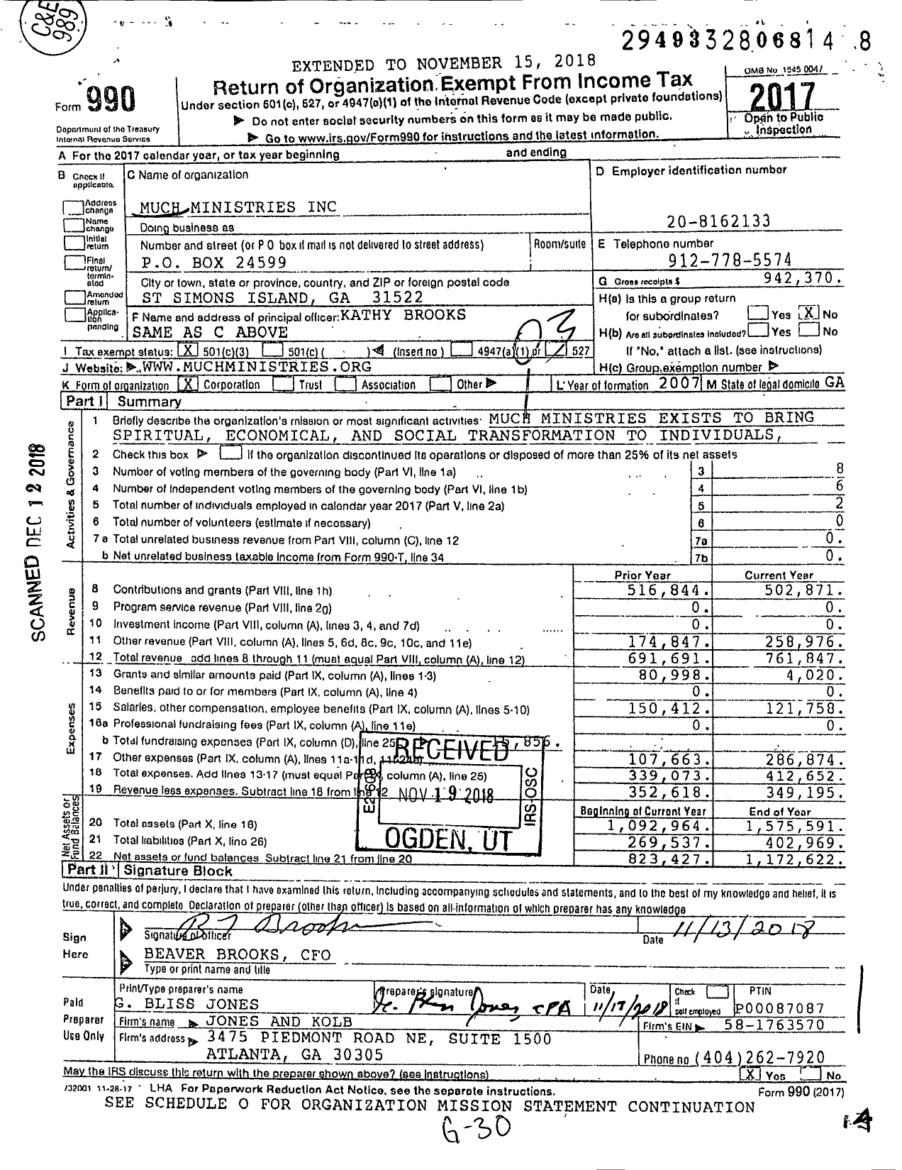 Image of first page of 2017 Form 990 for Much Ministries
