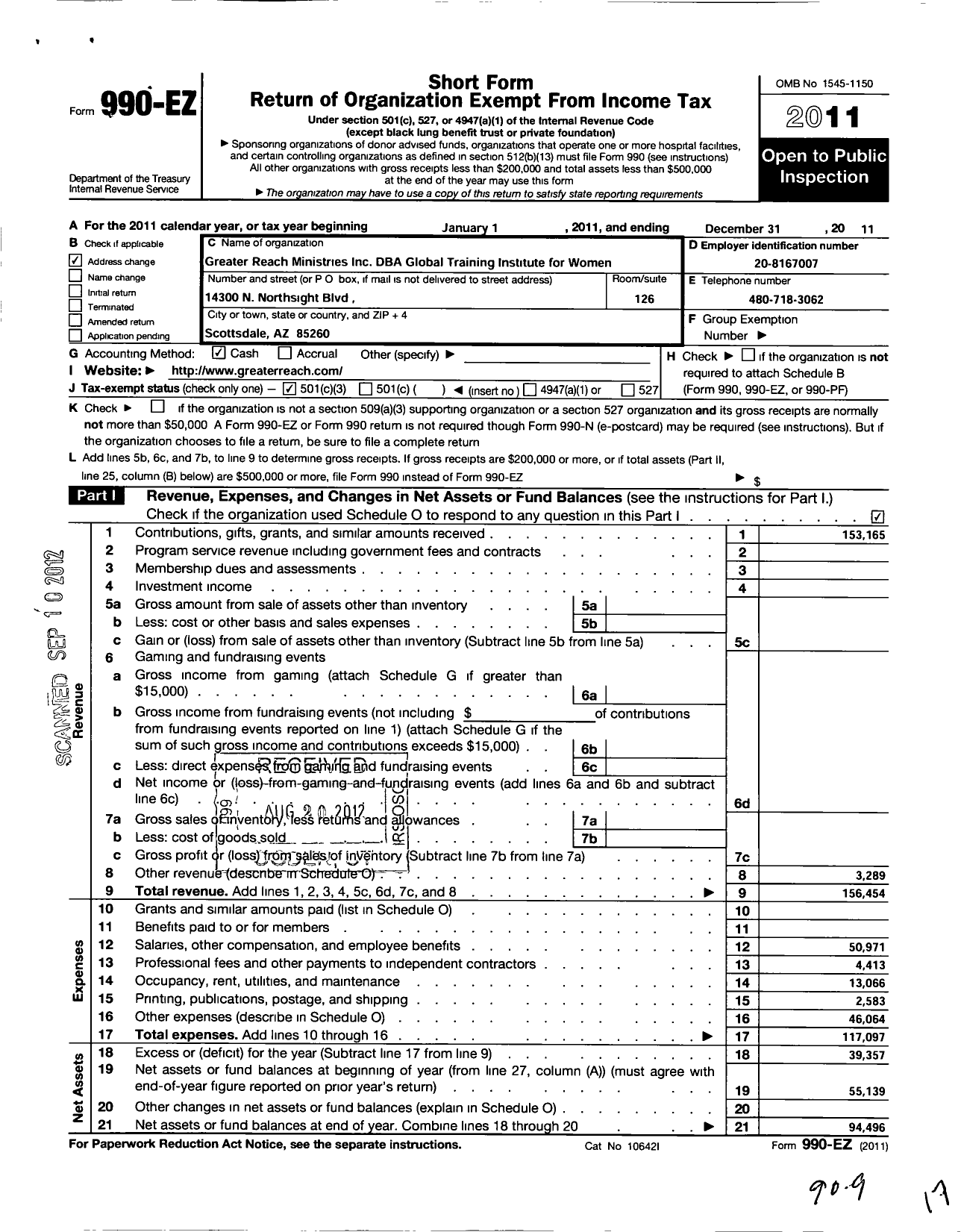 Image of first page of 2011 Form 990EZ for Ezer Life