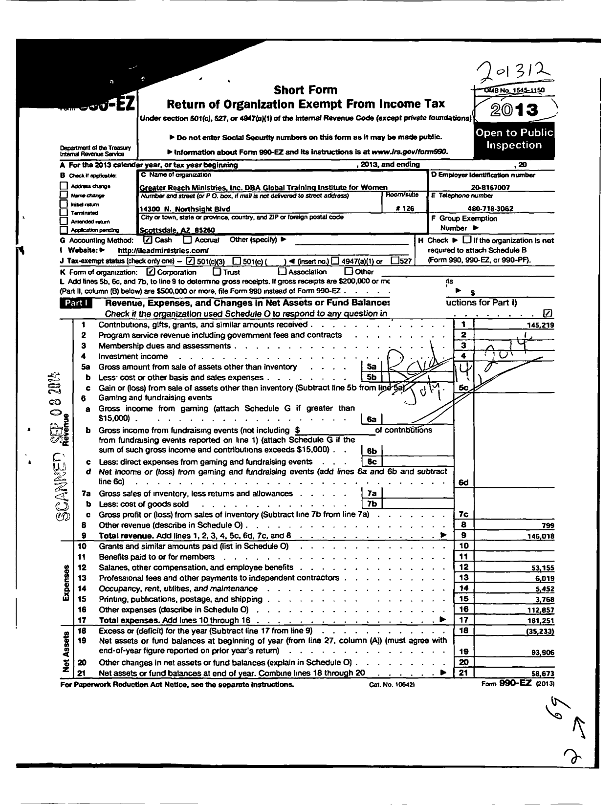 Image of first page of 2013 Form 990EZ for Ezer Life