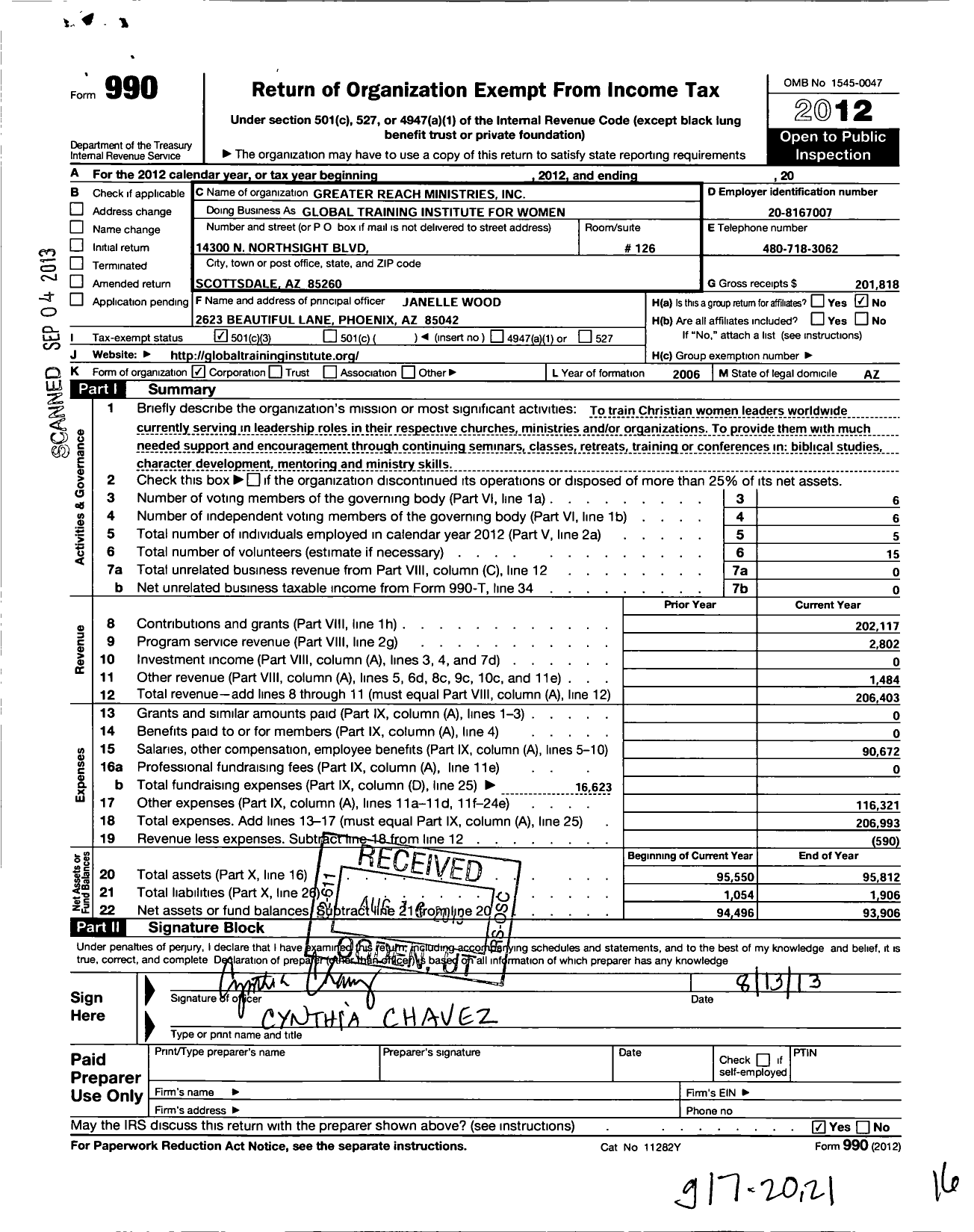 Image of first page of 2012 Form 990 for Ezer Life