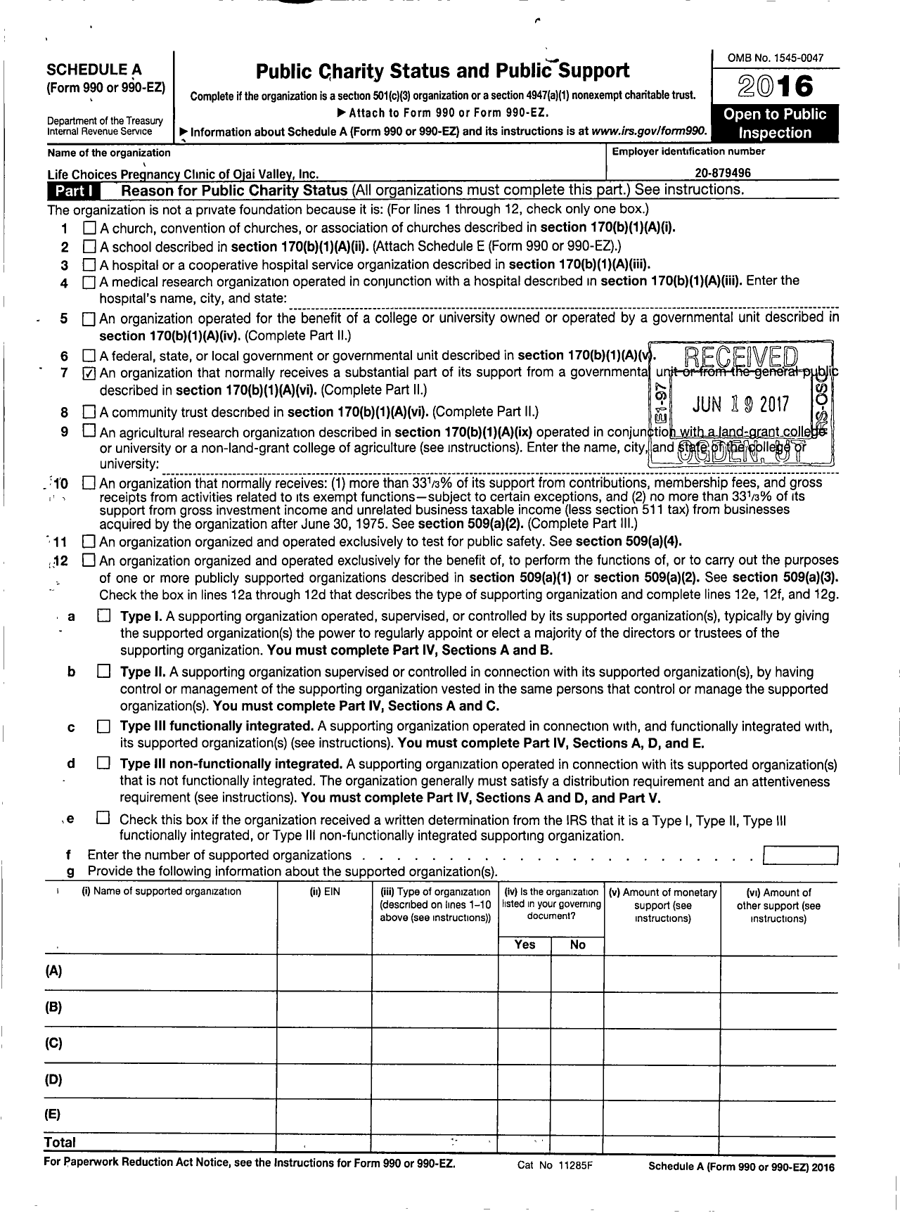 Image of first page of 2016 Form 990ER for Life Choices Pregnancy Clinic of Ojai Valley