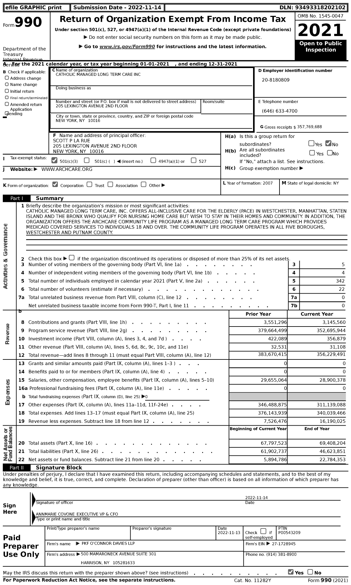 Image of first page of 2021 Form 990 for ArchCare Senior Life