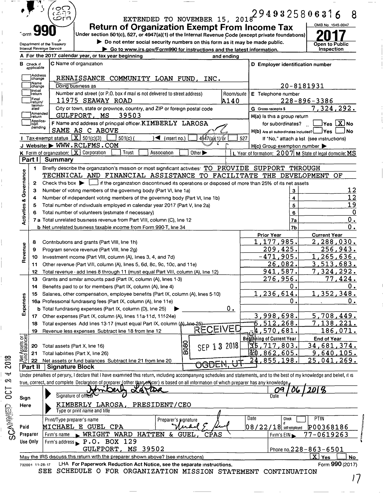 Image of first page of 2017 Form 990 for Renaissance Community Loan Fund