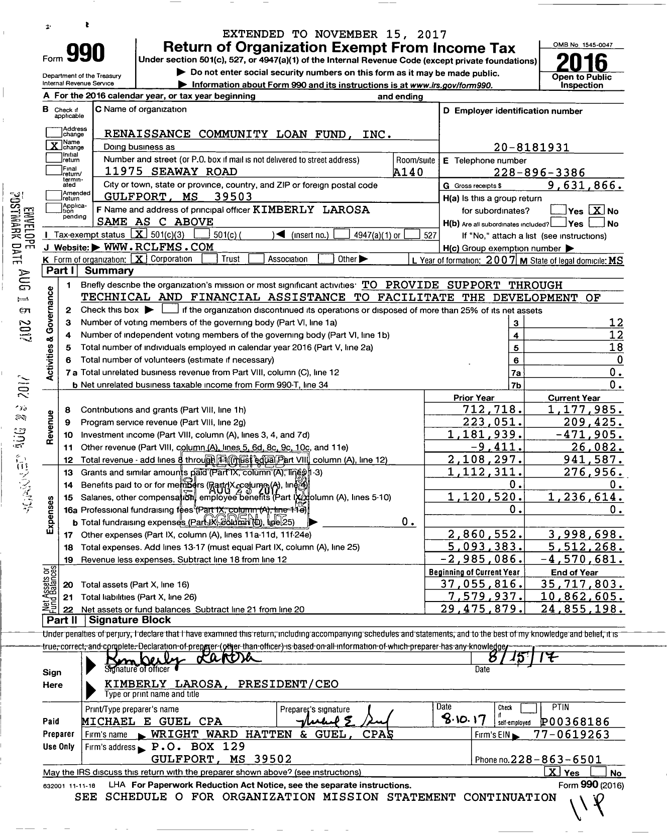 Image of first page of 2016 Form 990 for Renaissance Community Loan Fund
