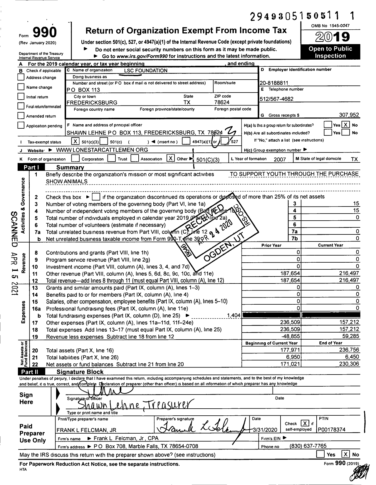 Image of first page of 2019 Form 990 for LSC Foundation