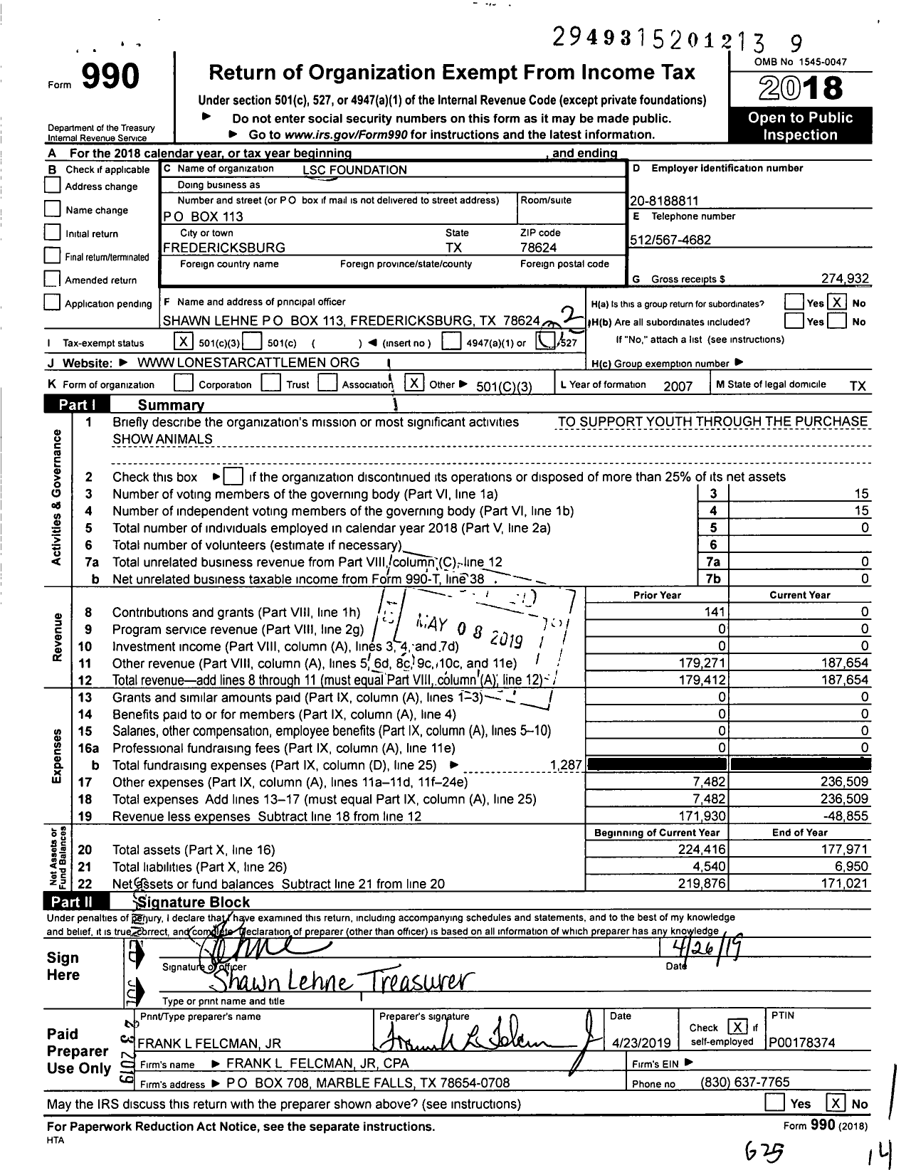 Image of first page of 2018 Form 990 for LSC Foundation