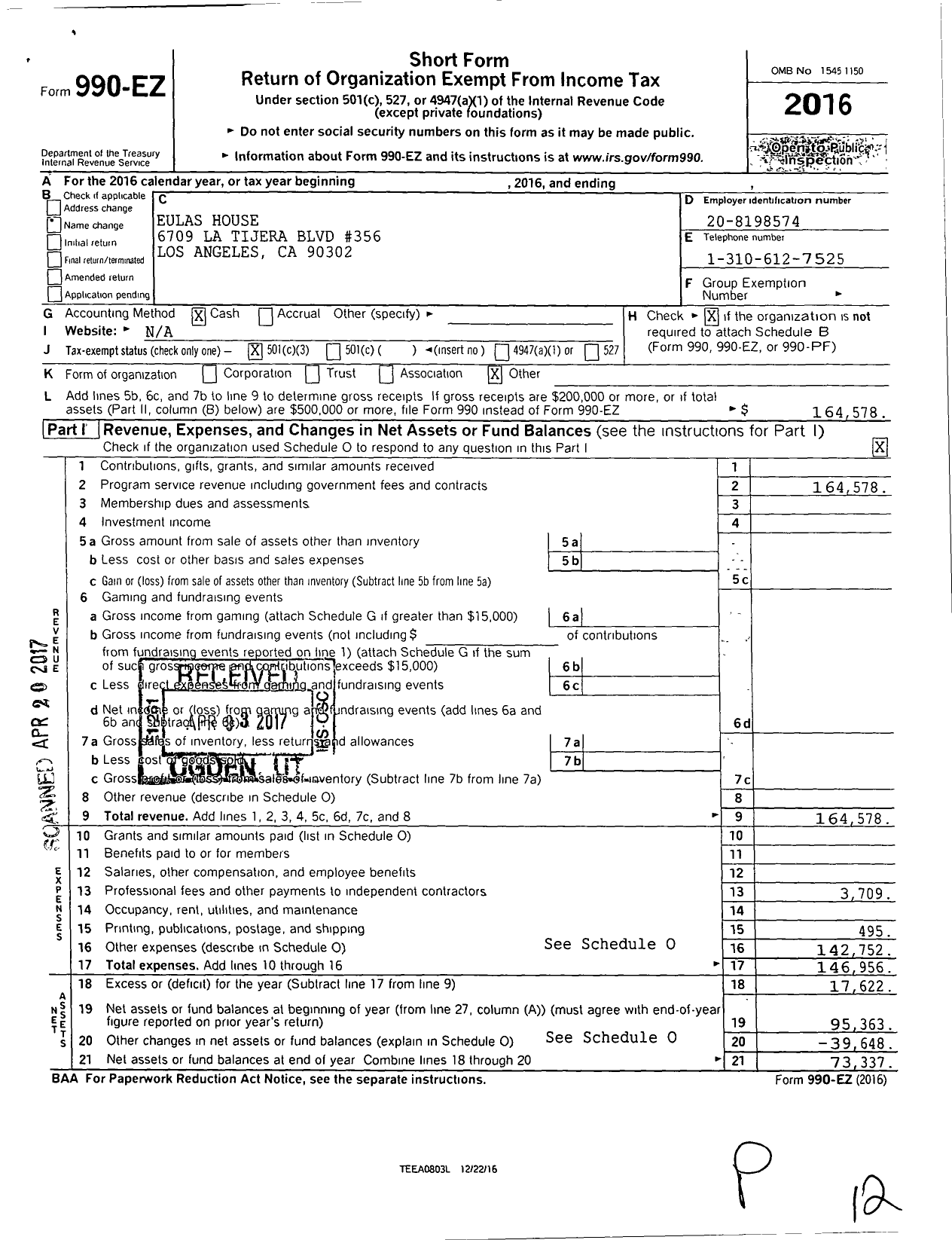 Image of first page of 2016 Form 990EZ for The Small Business Accountant