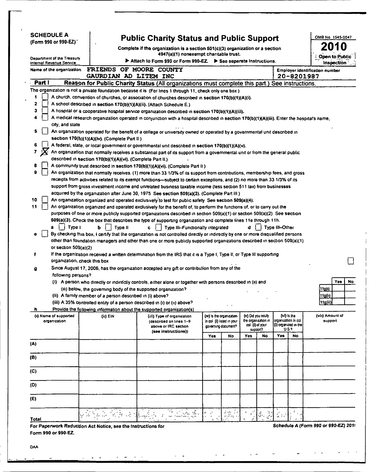 Image of first page of 2010 Form 990ER for Friends of Moore County Gaurdian Adlitem Litem